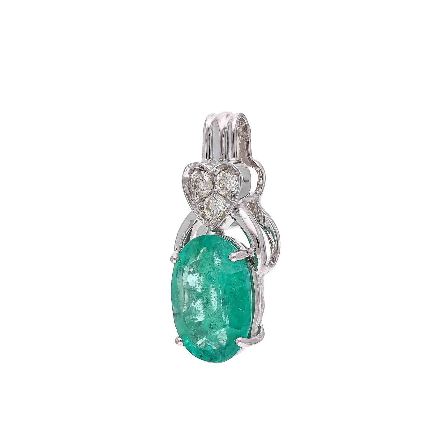 1.51 Cts. Real Emerald Diamond Gold Pendant | 18K White Gold Natural Diamond Minimalist Pendants For Women | May Birthstone Emerald Jewelry