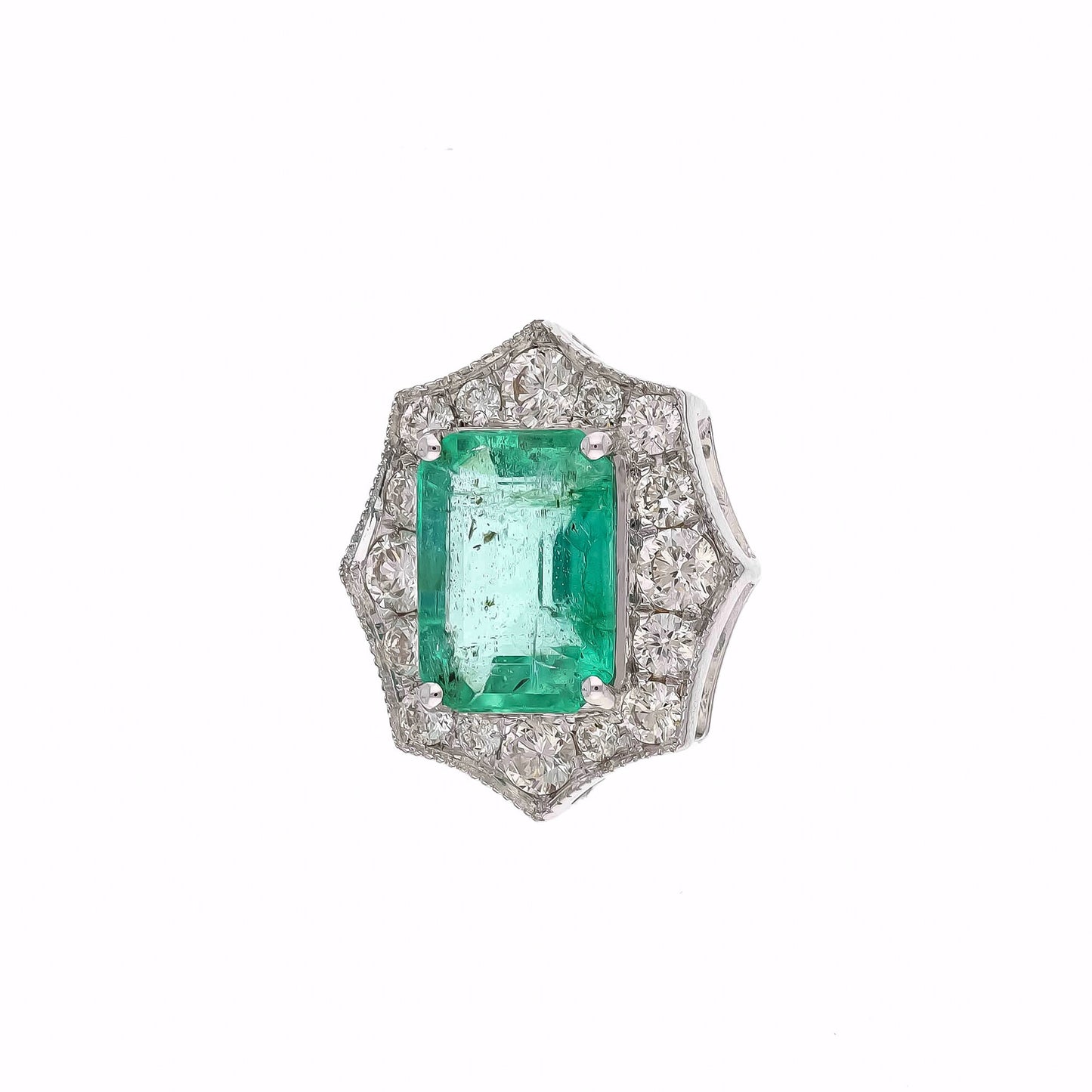 1.57cts Emerald Pendant | Solid 18k White Gold Natural Diamond Handmade Jewelry | Emerald Cut Emerald Pendant For Her