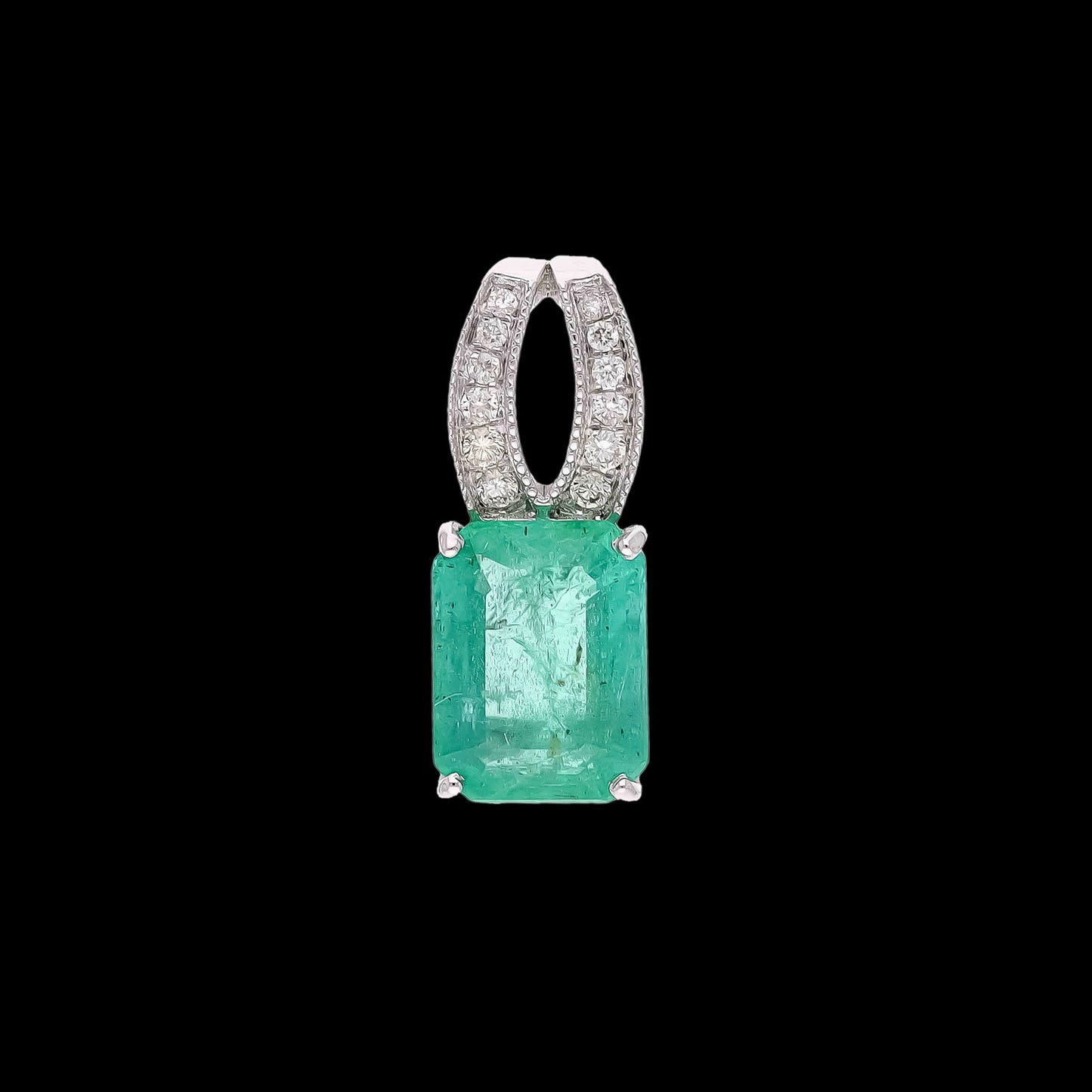 1.26Cts Real Emerald Diamond Pendant | 18k White Gold Natural Diamond Minimalist Pendant For Women | Emerald Cut Emerald Pendant Jewelry