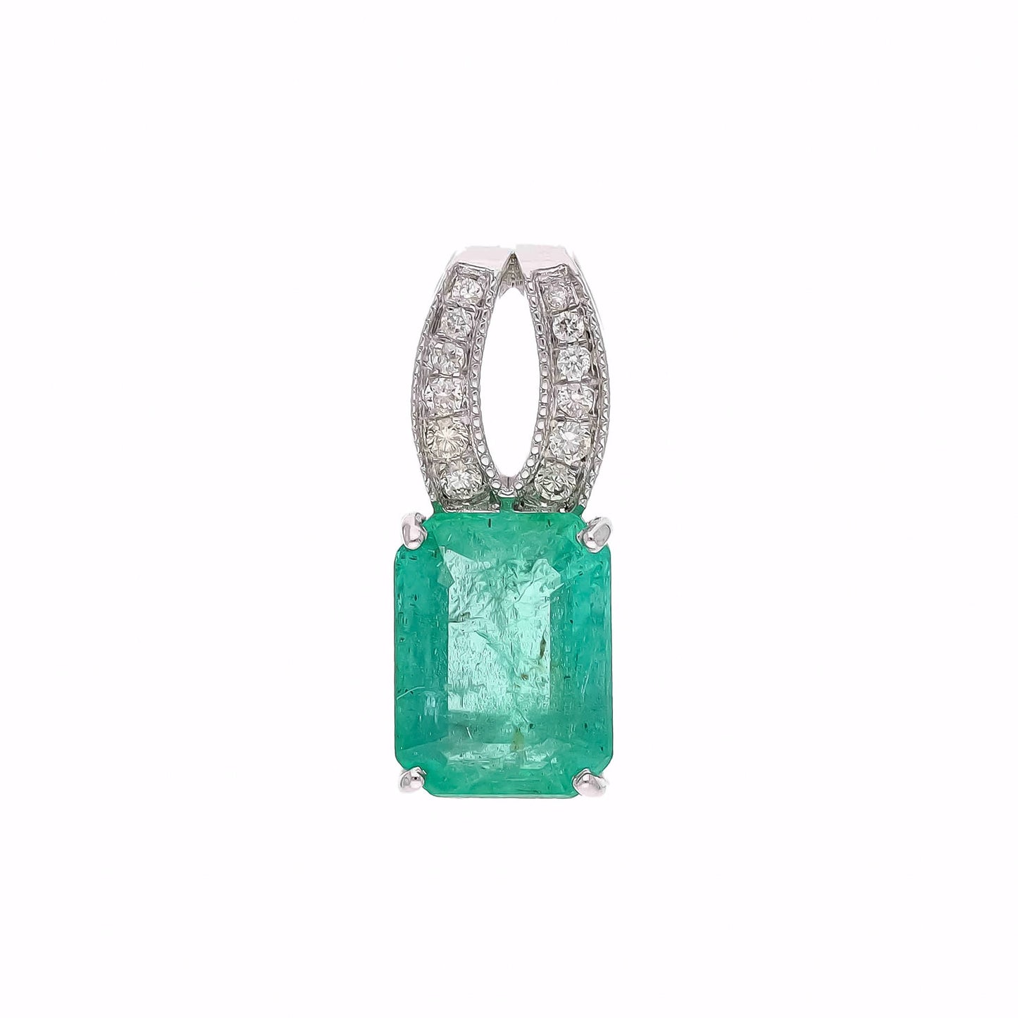 1.26Cts Real Emerald Diamond Pendant | 18k White Gold Natural Diamond Minimalist Pendant For Women | Emerald Cut Emerald Pendant Jewelry