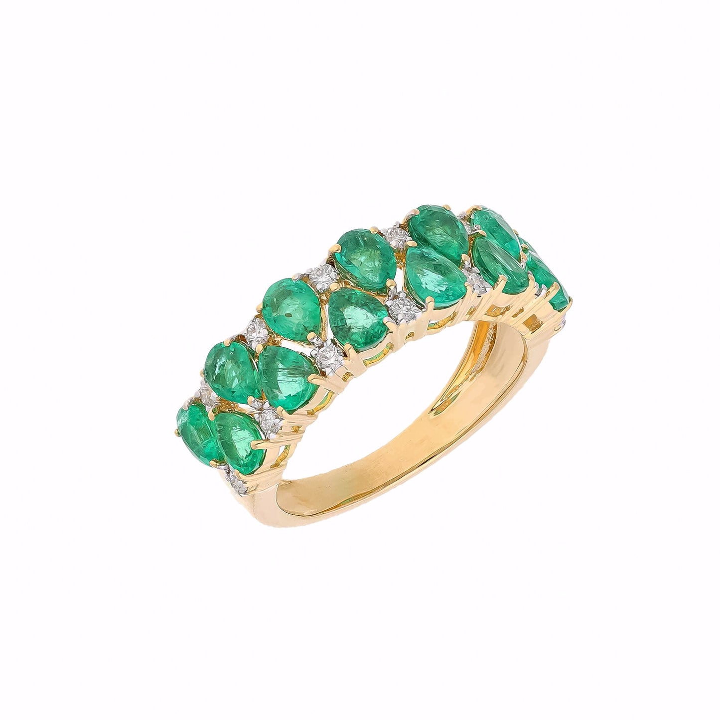 Real Emerald Half Eternity Band Ring | Solid 18k Yellow Gold Wedding Band Ring | Natural Diamond Eternity Ring Wedding Gift For Wife