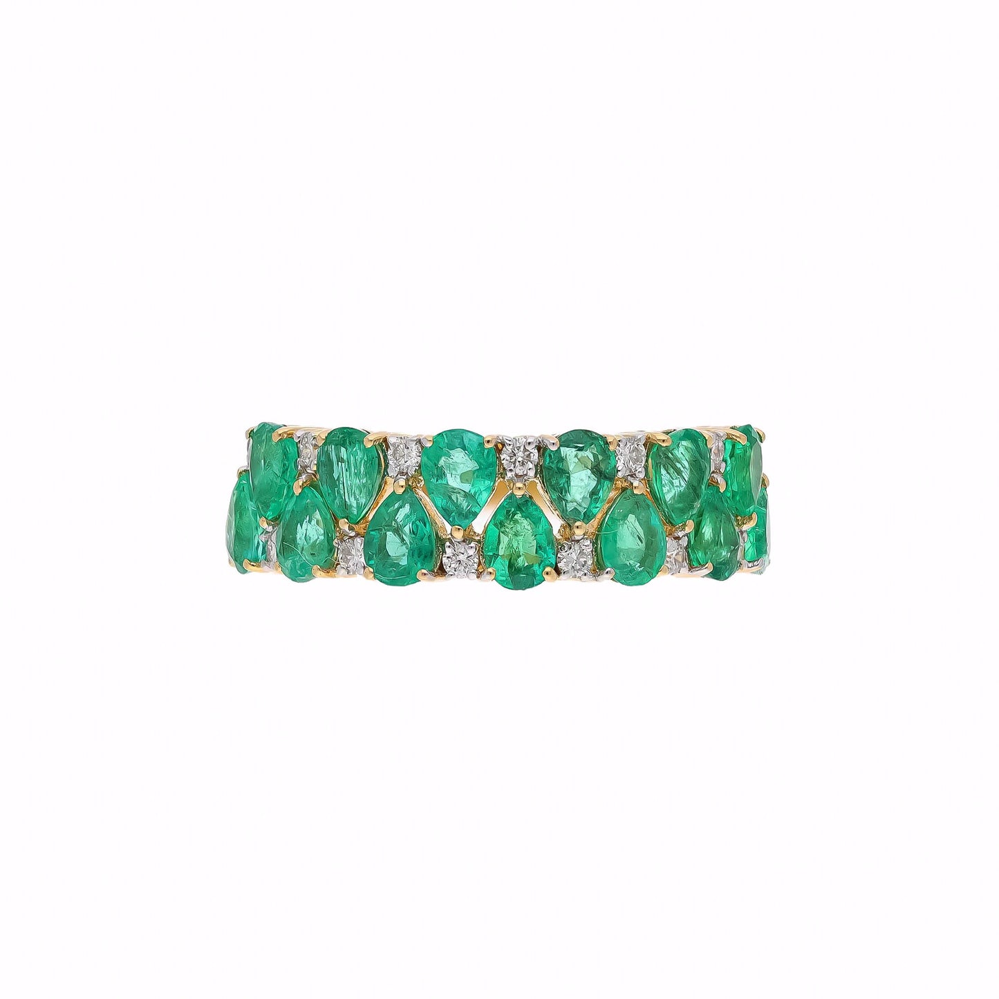 Real Emerald Half Eternity Band Ring | Solid 18k Yellow Gold Wedding Band Ring | Natural Diamond Eternity Ring Wedding Gift For Wife