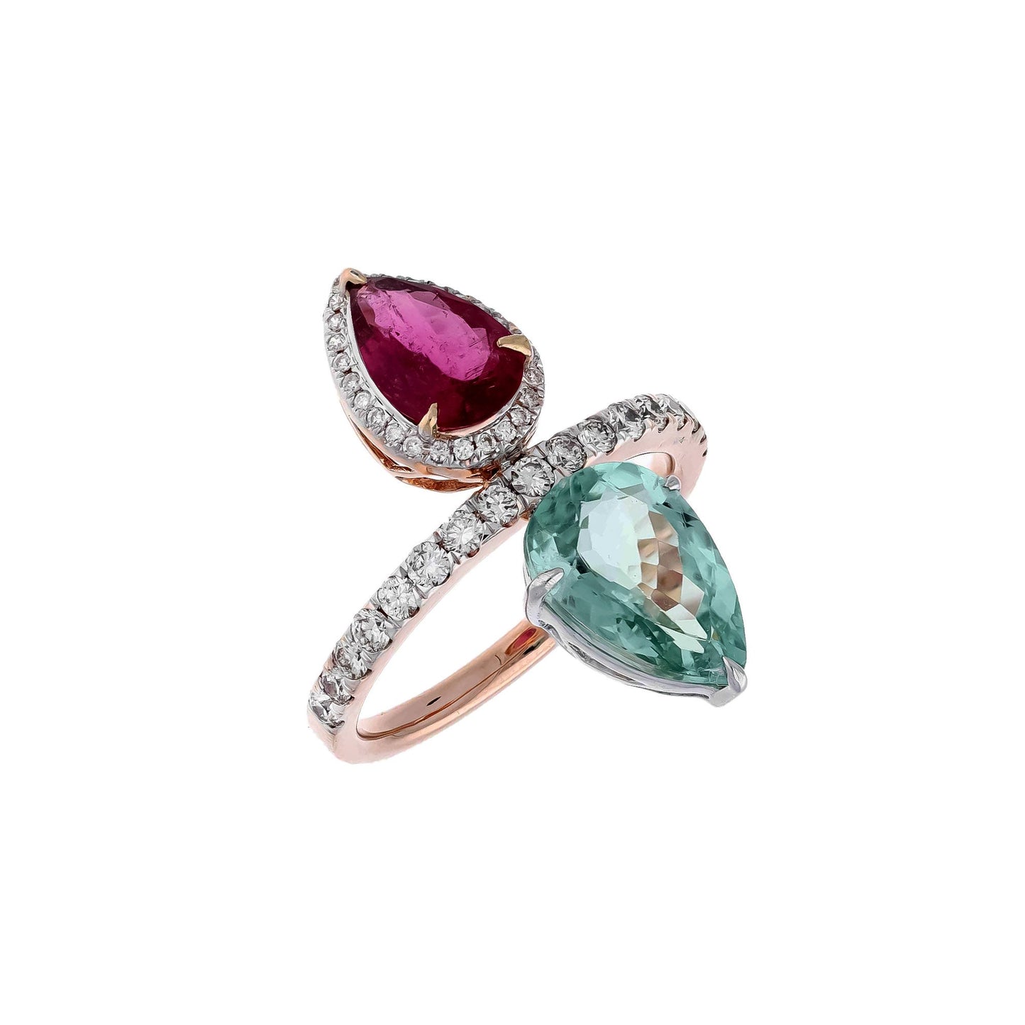 Rare Green Pink Pear Cut Natural Tourmaline Designer Ring / Natural Diamond 18k Solid Gold / Jewelry Gift for Her / Bridal Jewelry Women
