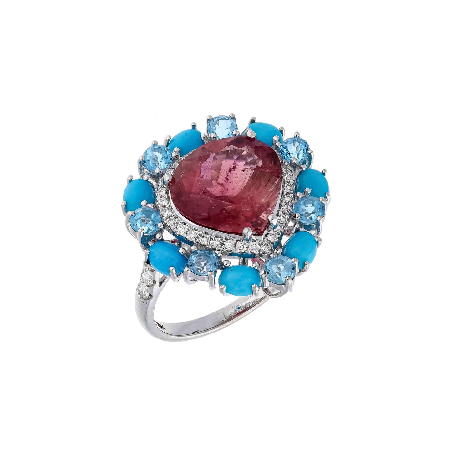 Real 4.55 Cts Tourmaline Diamond Turquoise Blue Topaz Ring / 18k Solid white Gold / Designer Tourmaline Ring 7US / Bridal Jewelry For Women