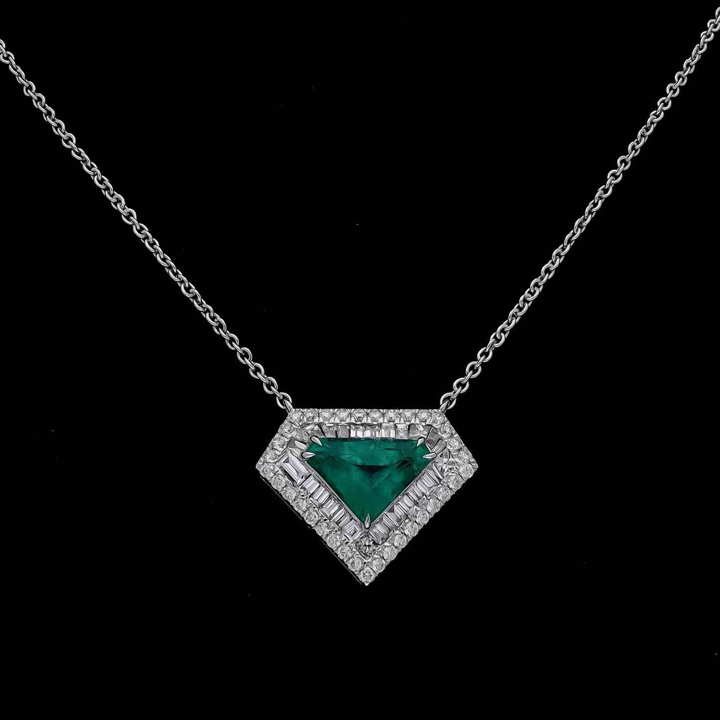 1.88 cts Fancy Cut Natural Emerald Diamond Pendant Chain Necklace / 18k Solid White Gold / Unique Gemstone Jewelry For Her/ Halloween Gifts