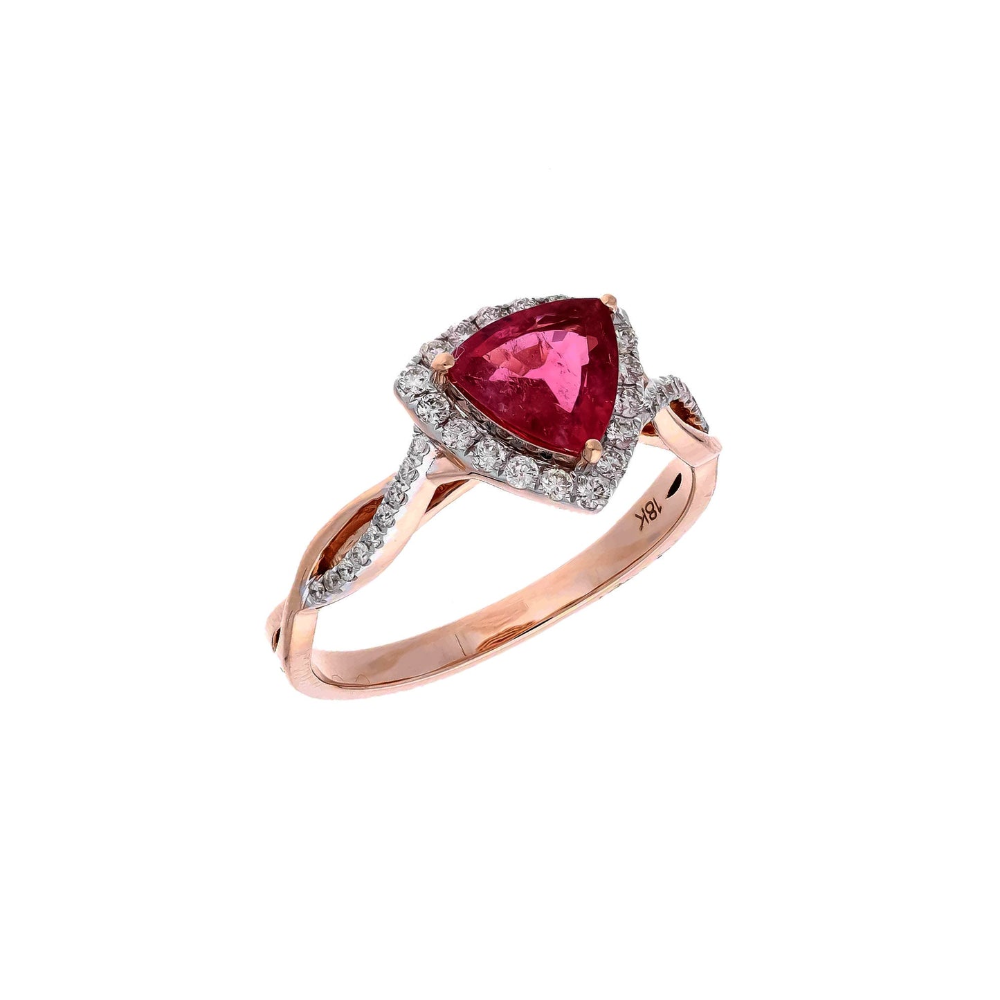 Trillion Cut Pink Tourmaline Diamond Earrings in 18k Rose Gold - Designer Wedding Jewelry