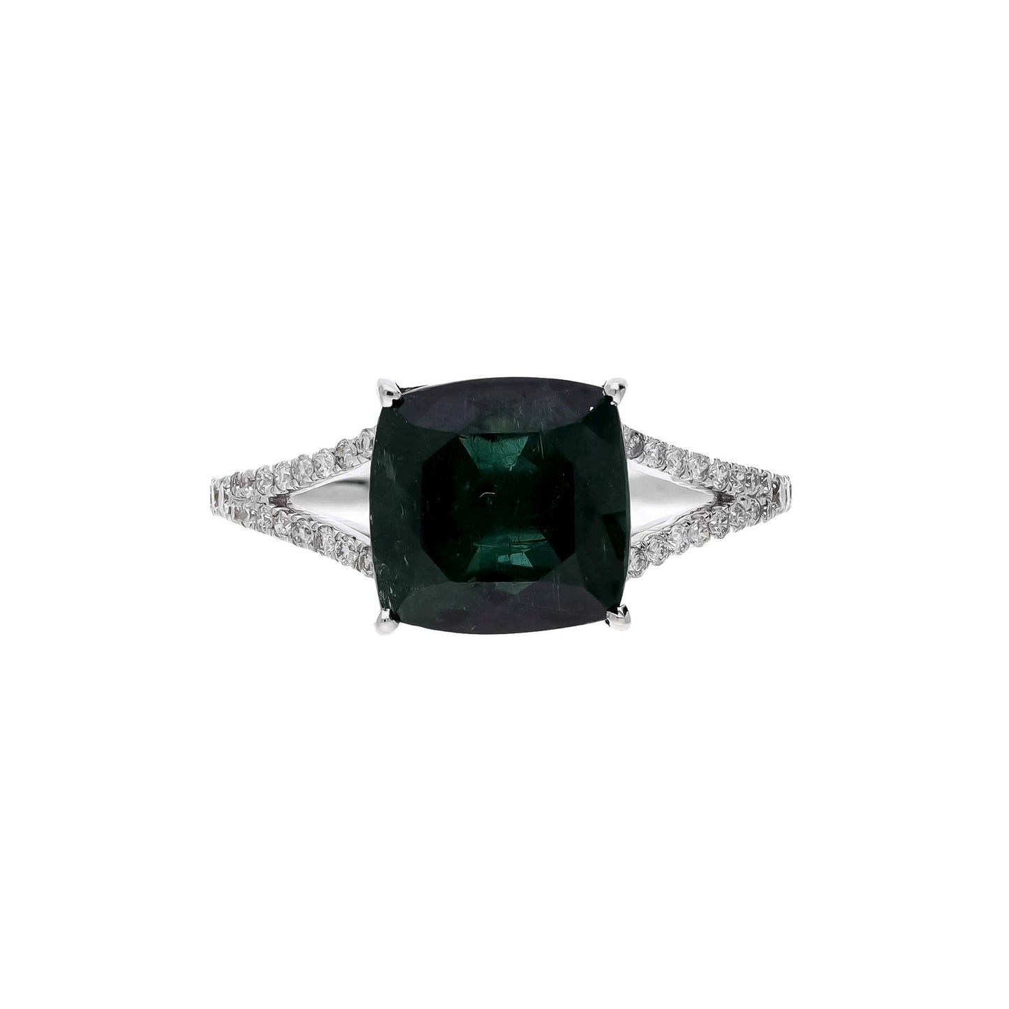 Unique 3.65 Cts Cushion Cut Gemstone 9MM Green Tourmaline Ring | 18k Gold Ring Jewelry | White Gold Diamond Tourmaline Ring