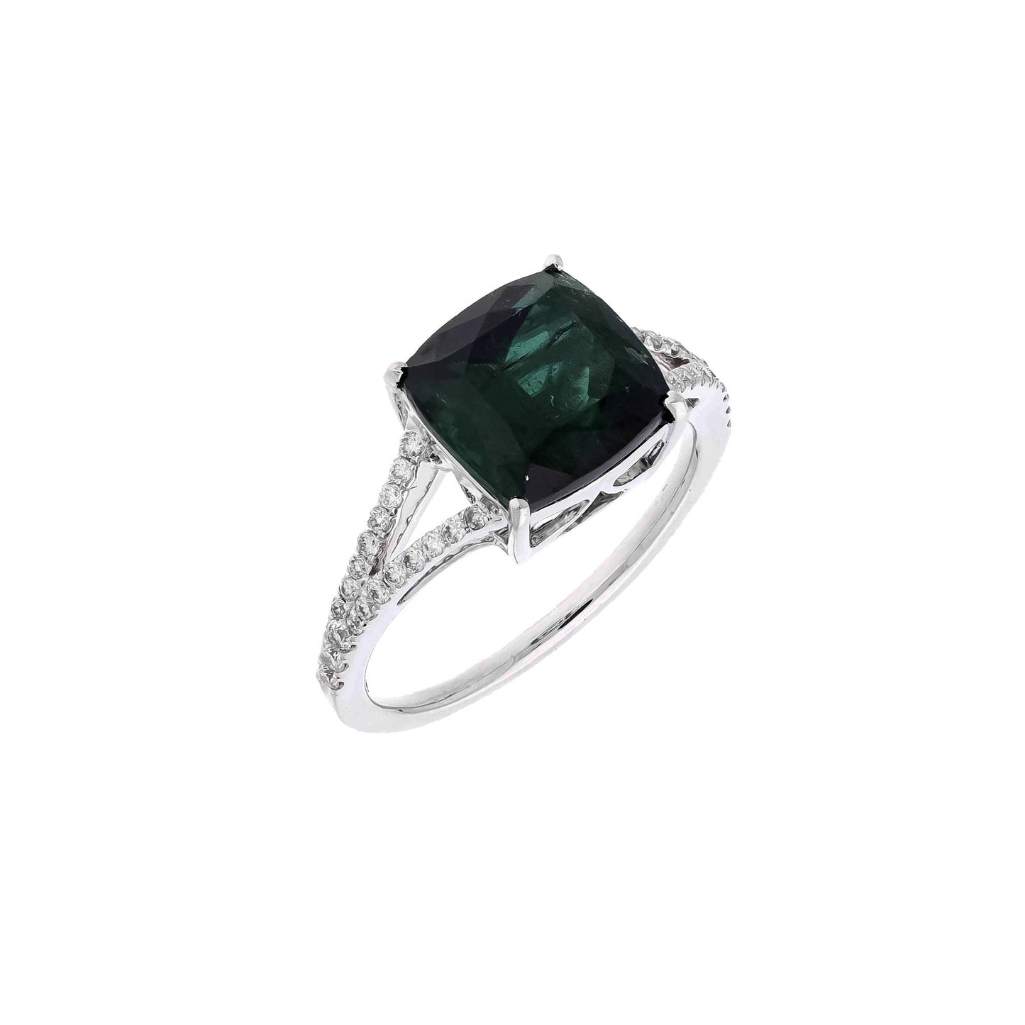 Unique 3.65 Cts Cushion Cut Gemstone 9MM Green Tourmaline Ring | 18k Gold Ring Jewelry | White Gold Diamond Tourmaline Ring