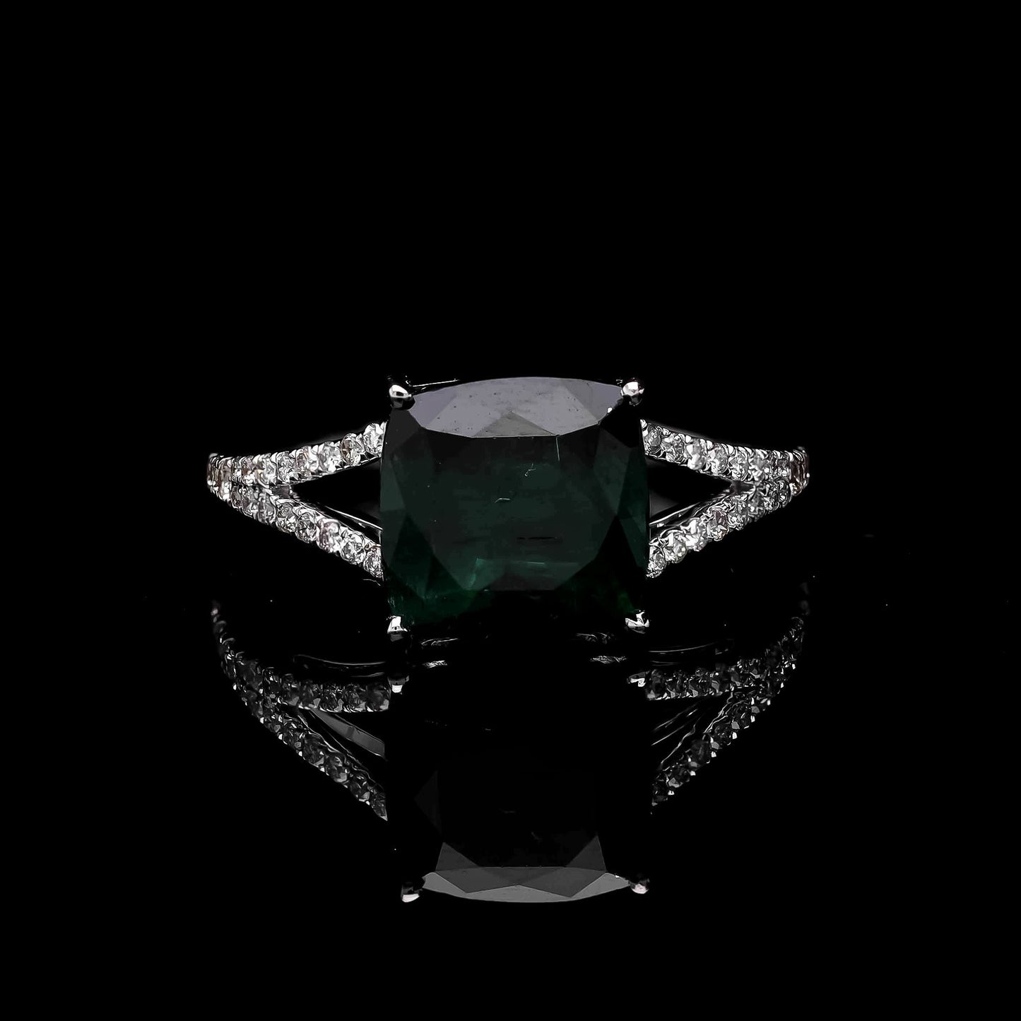 Unique 3.65 Cts Cushion Cut Gemstone 9MM Green Tourmaline Ring | 18k Gold Ring Jewelry | White Gold Diamond Tourmaline Ring