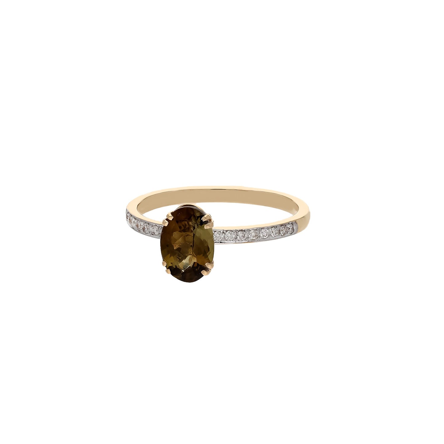 Real 1.16 cts tourmaline diamond ring 18k solid gold minimalist design ring / Oval gemstone jewelry for her / Natural diamond ring size 7US