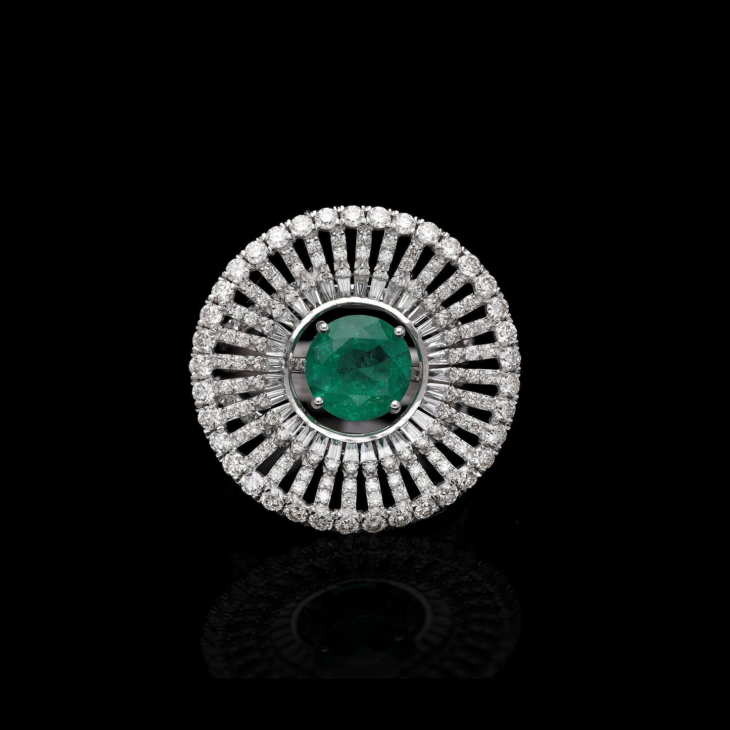 Designer emerald diamond 2 in 1 statement ring 18k white gold real diamond gemstone jewelry for woman / Detachable big diamond ring for her