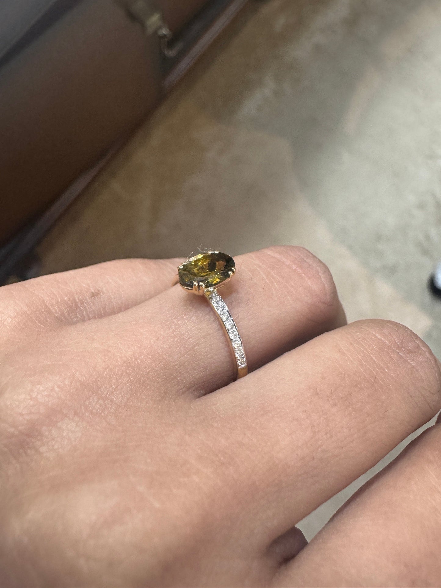 Real 1.16 cts tourmaline diamond ring 18k solid gold minimalist design ring / Oval gemstone jewelry for her / Natural diamond ring size 7US