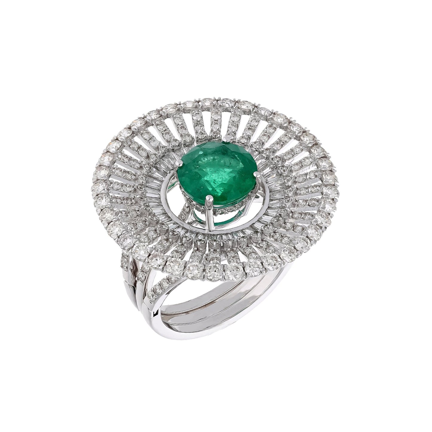 Designer emerald diamond 2 in 1 statement ring 18k white gold real diamond gemstone jewelry for woman / Detachable big diamond ring for her