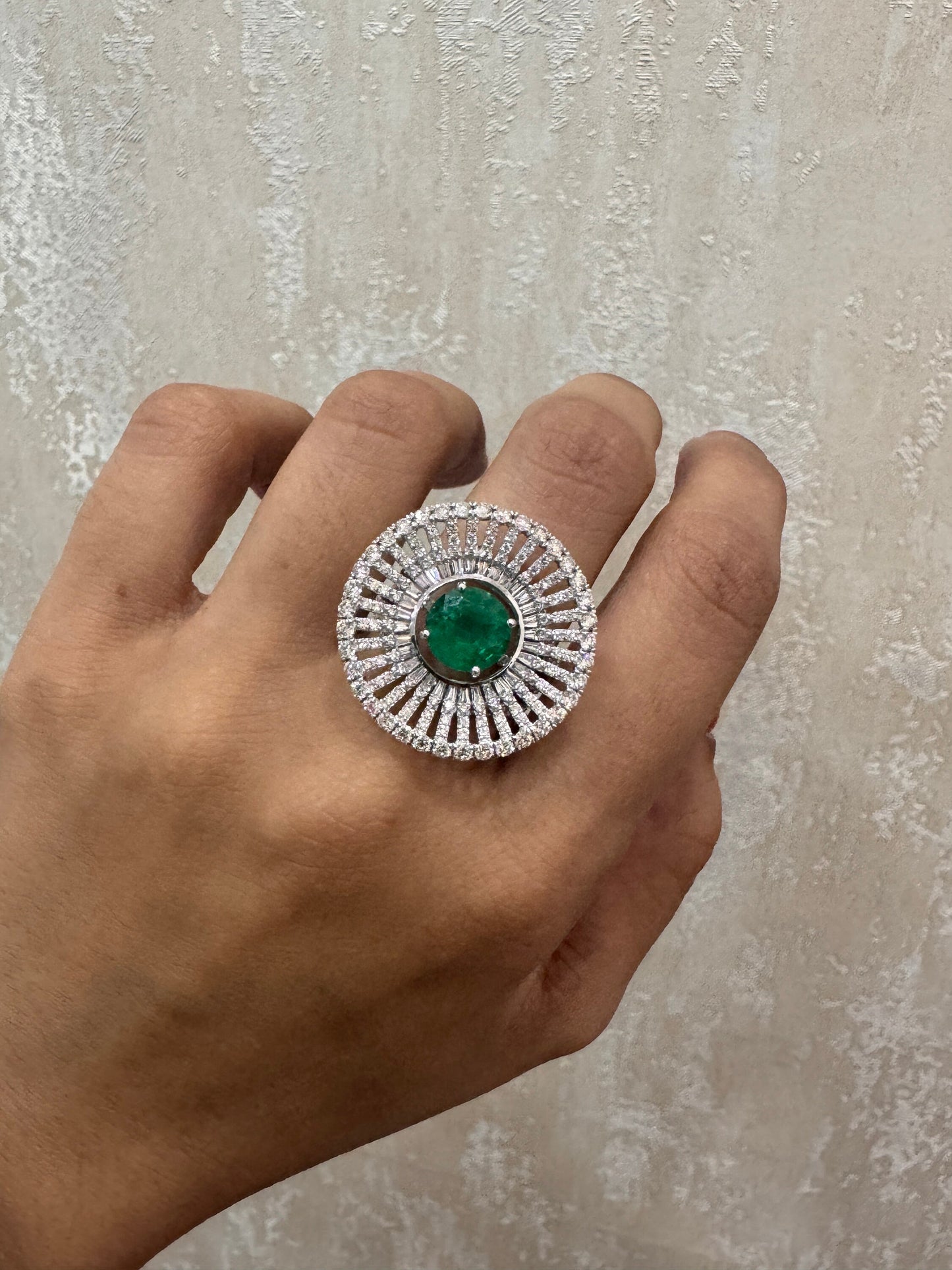 Designer emerald diamond 2 in 1 statement ring 18k white gold real diamond gemstone jewelry for woman / Detachable big diamond ring for her