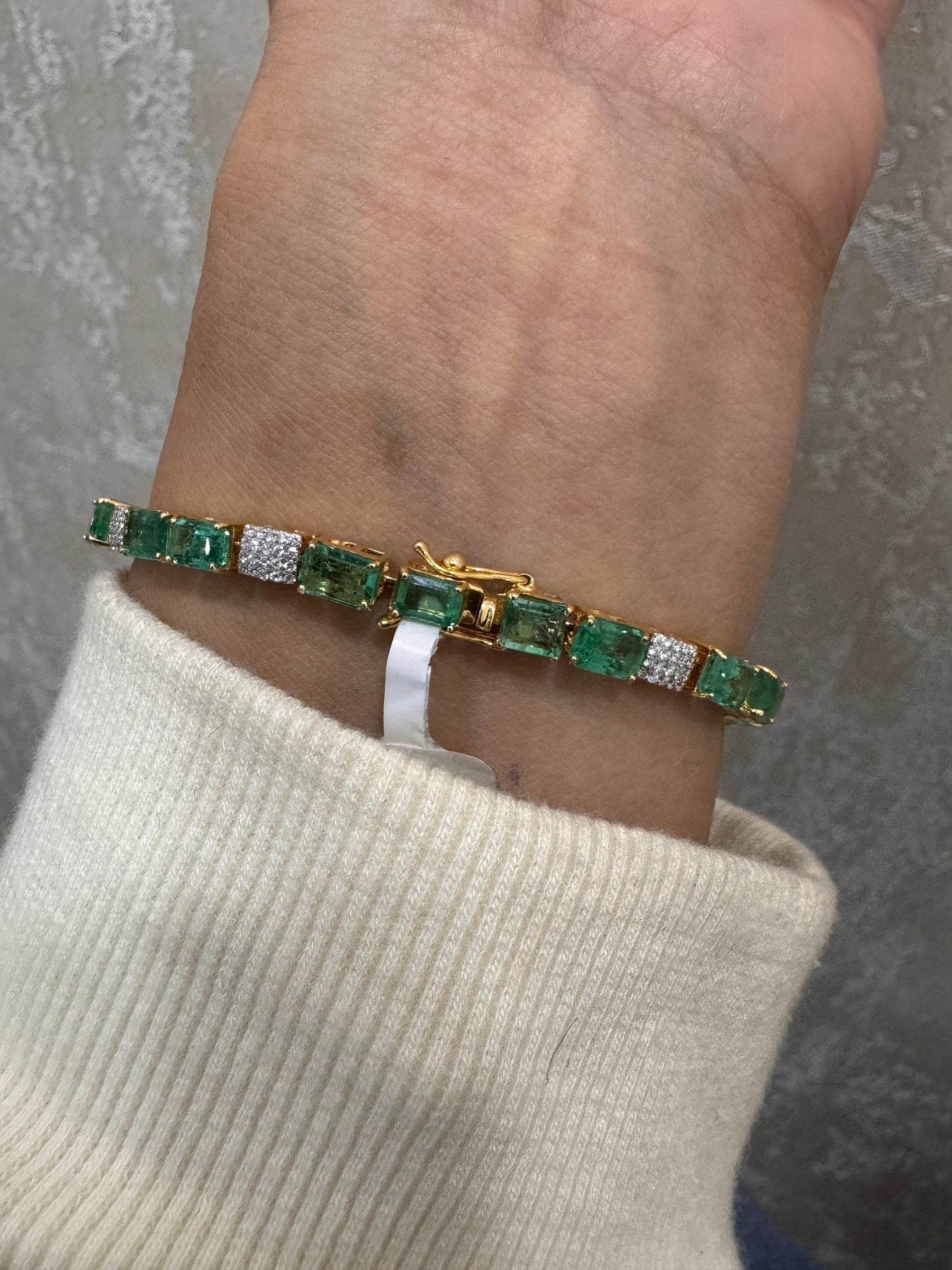 Emerald diamond 18k gold bracelet stackable jewelry / Dainty designer gemstone bracelets / Green gemstone jewelry for women