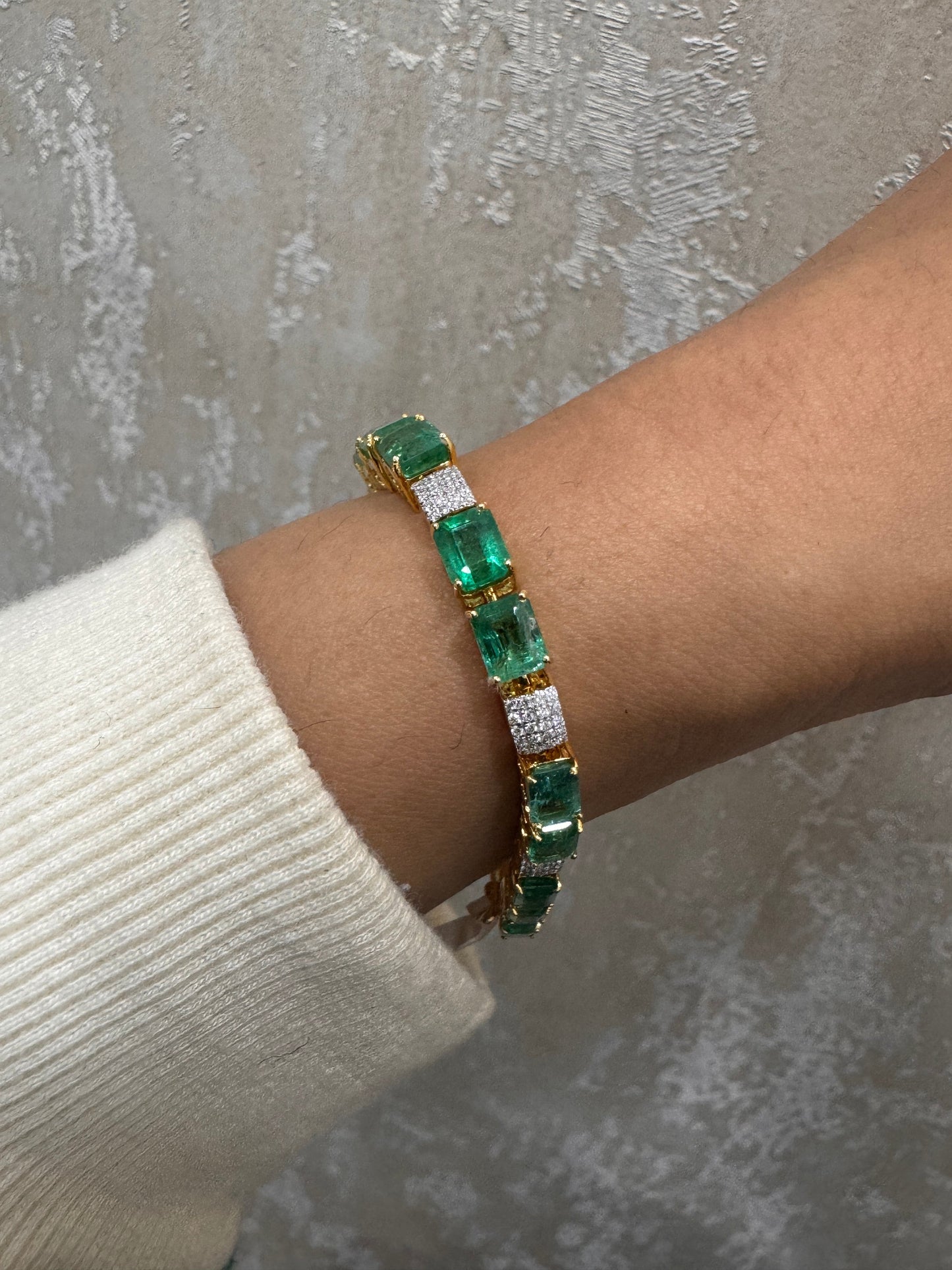 Emerald diamond 18k gold bracelet stackable jewelry / Dainty designer gemstone bracelets / Green gemstone jewelry for women