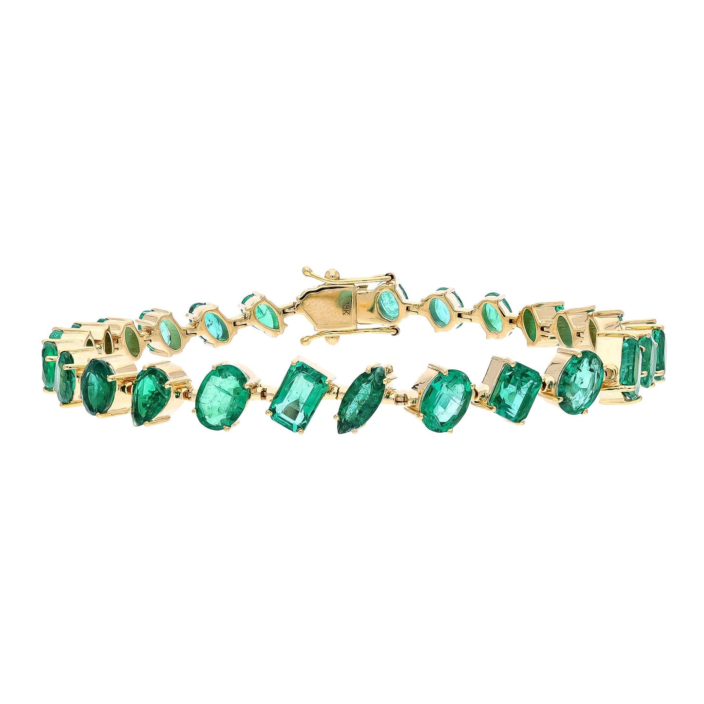 10.31 Cts Emerald Bracelet 18k Yellow Gold Natural Gemstone Jewelry Stackable Bracelet For Woman, 6.75 Inch Length Gold Unique Bracelet