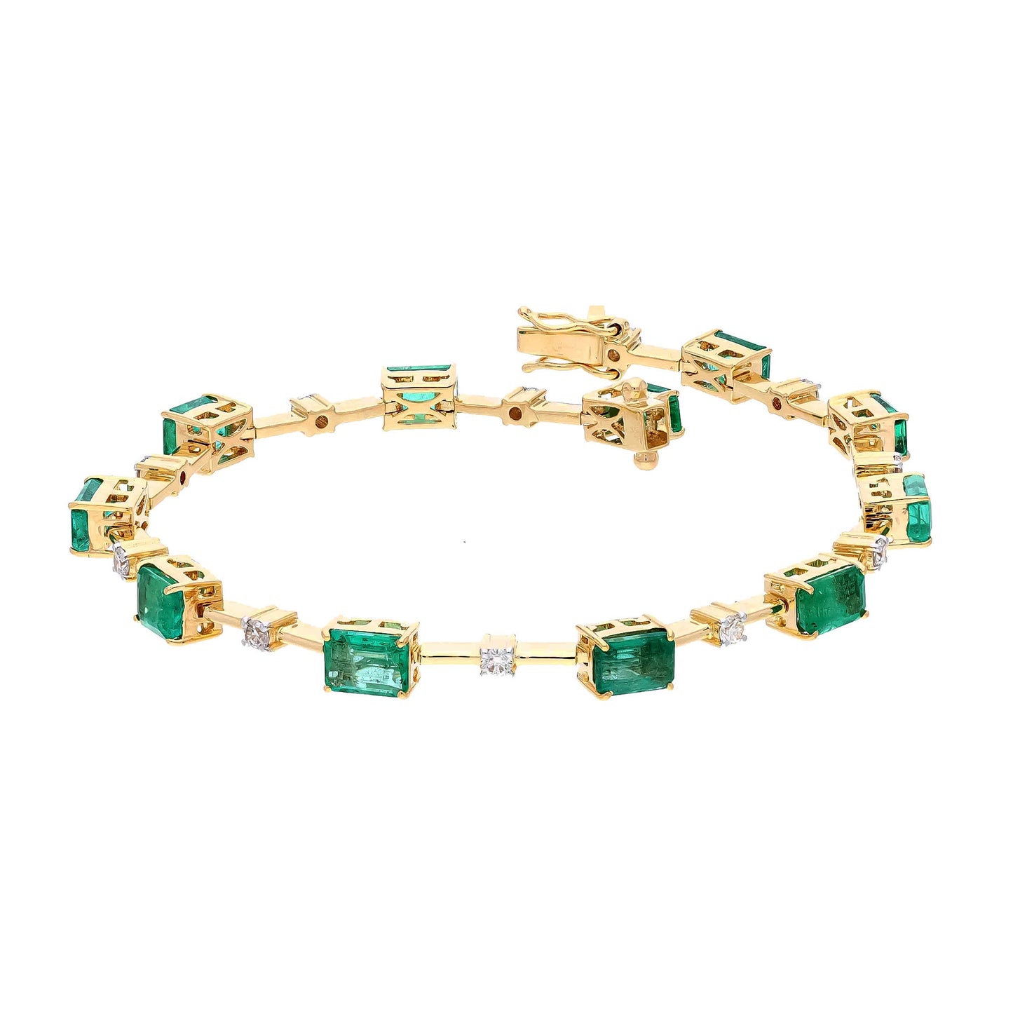 Unique Emerald Diamond Link Chain Bracelet 18k Gold Jewelry | 6.75 Inch Emerald Cut Emerald Natural Green Gemstone Statement Bracelets Gold