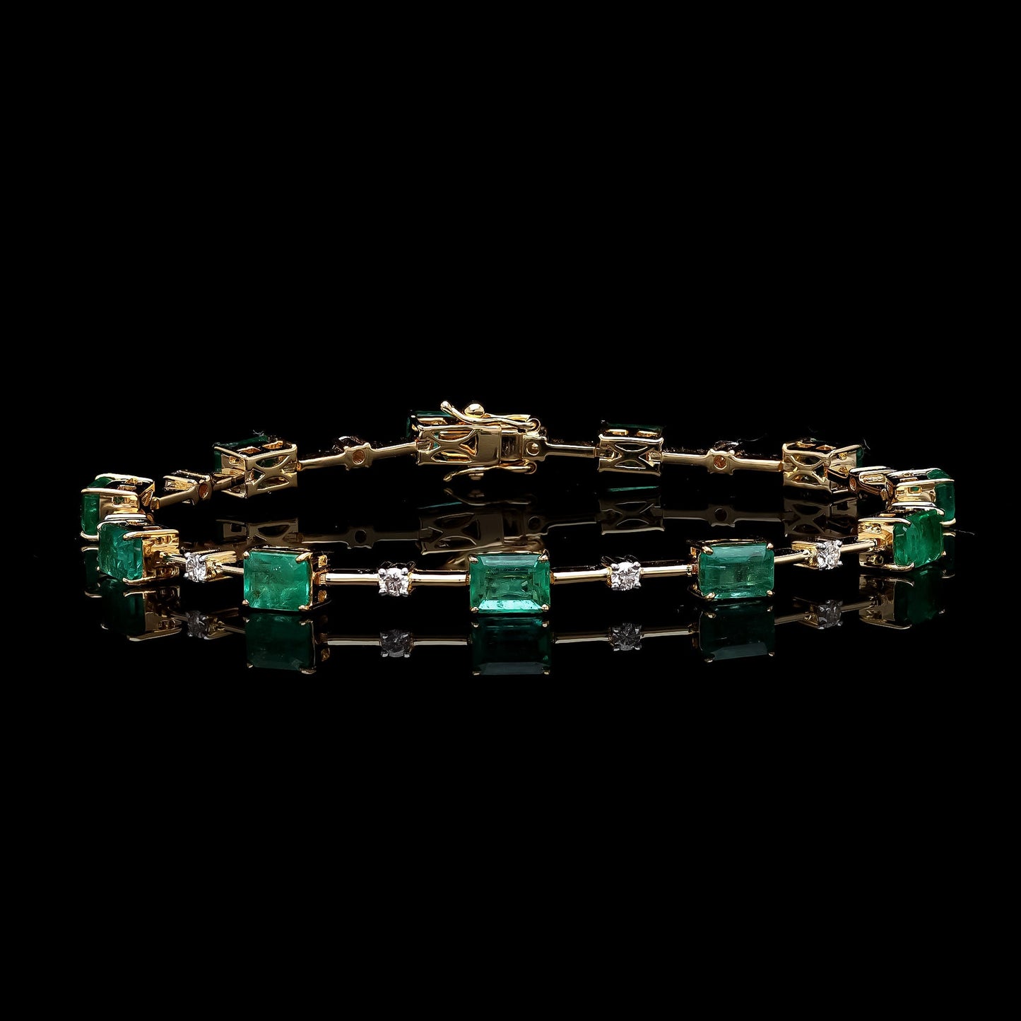 Unique Emerald Diamond Link Chain Bracelet 18k Gold Jewelry | 6.75 Inch Emerald Cut Emerald Natural Green Gemstone Statement Bracelets Gold