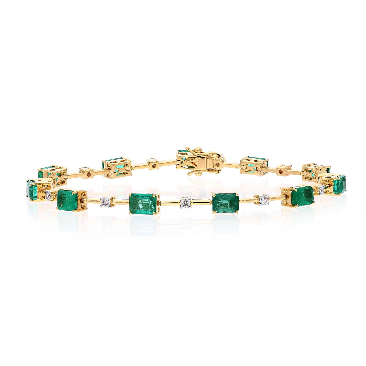 Unique Emerald Diamond Link Chain Bracelet 18k Gold Jewelry | 6.75 Inch Emerald Cut Emerald Natural Green Gemstone Statement Bracelets Gold