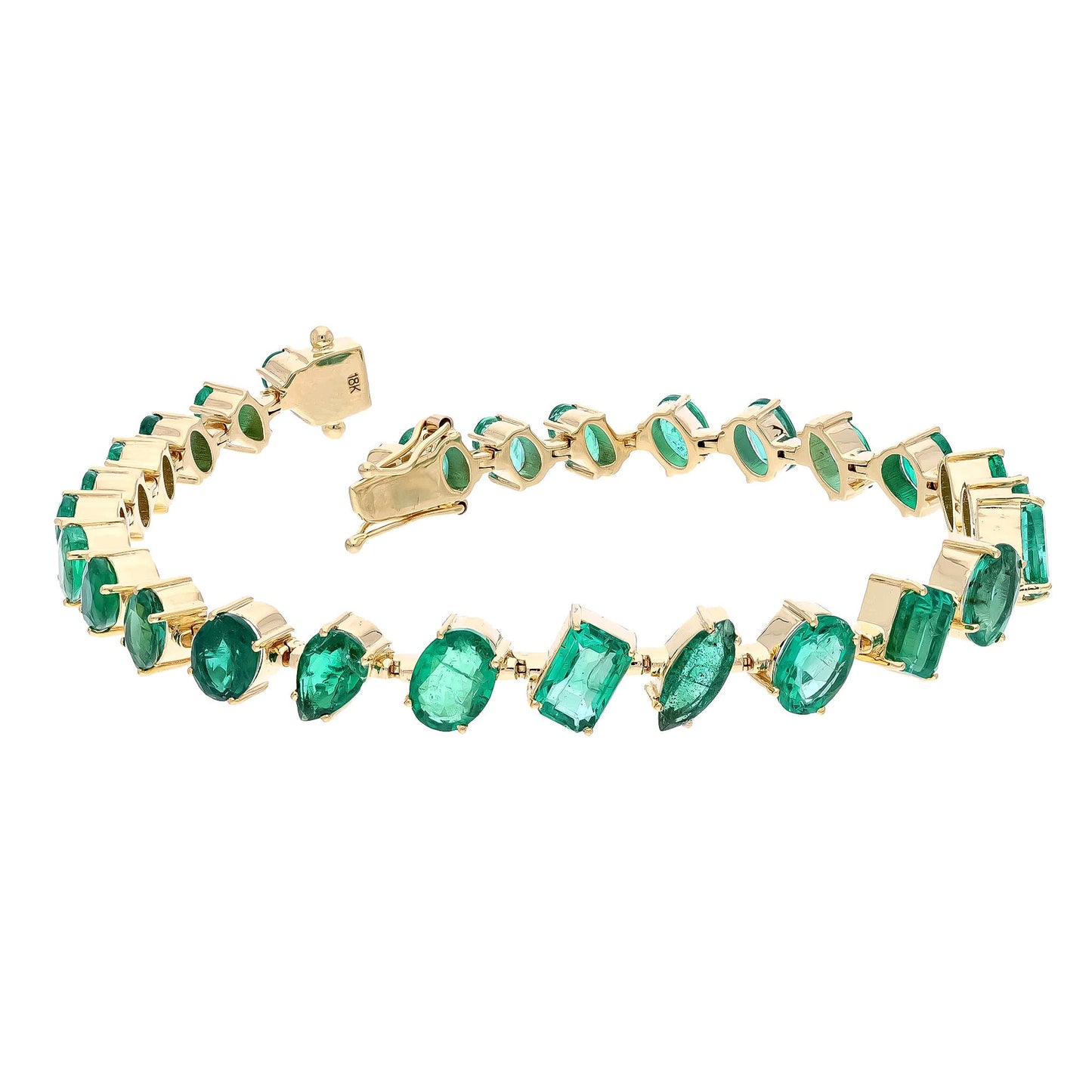 10.31 Cts Emerald Bracelet 18k Yellow Gold Natural Gemstone Jewelry Stackable Bracelet For Woman, 6.75 Inch Length Gold Unique Bracelet