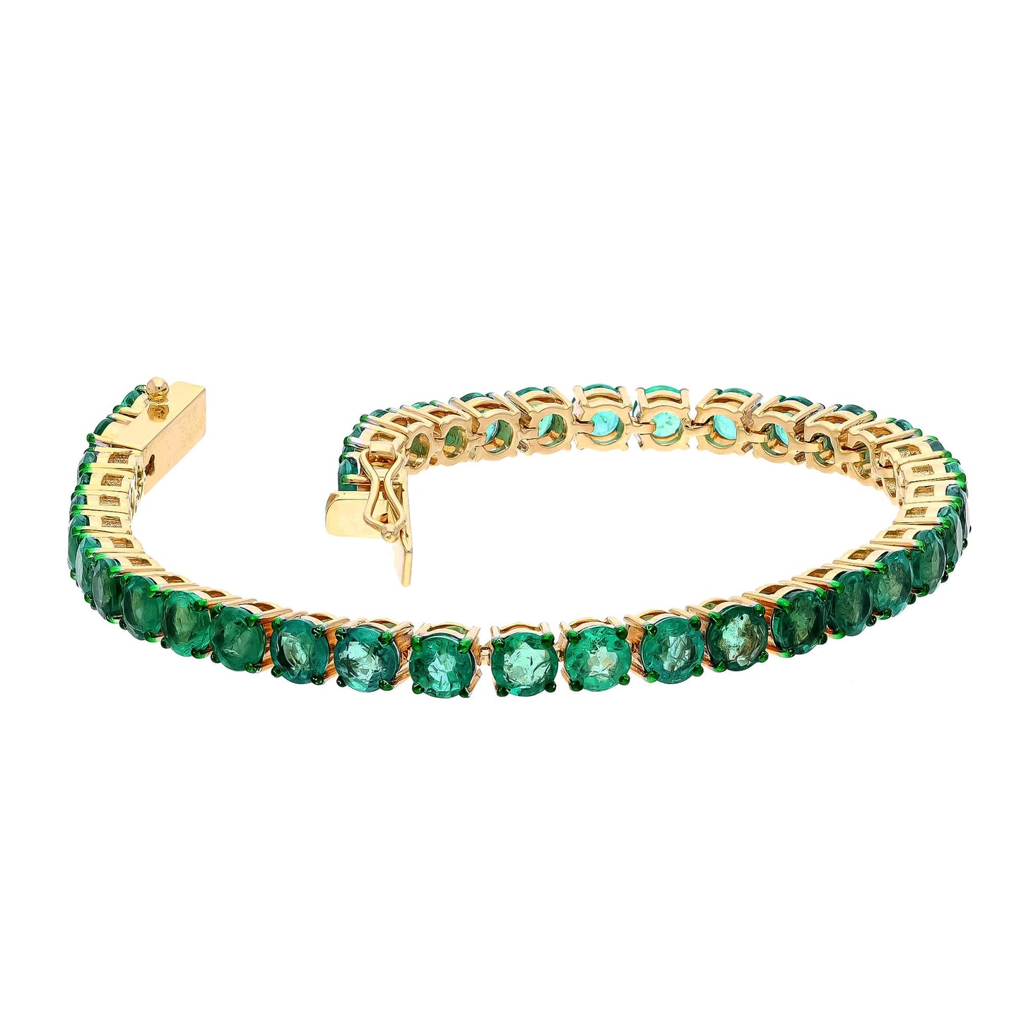 10.96 Cts Emerald Bracelet 18k Yellow Gold Natural Gemstone Jewelry Stackable Bracelet For Woman, 6.75 Inch Length Gold Unique Bracelet