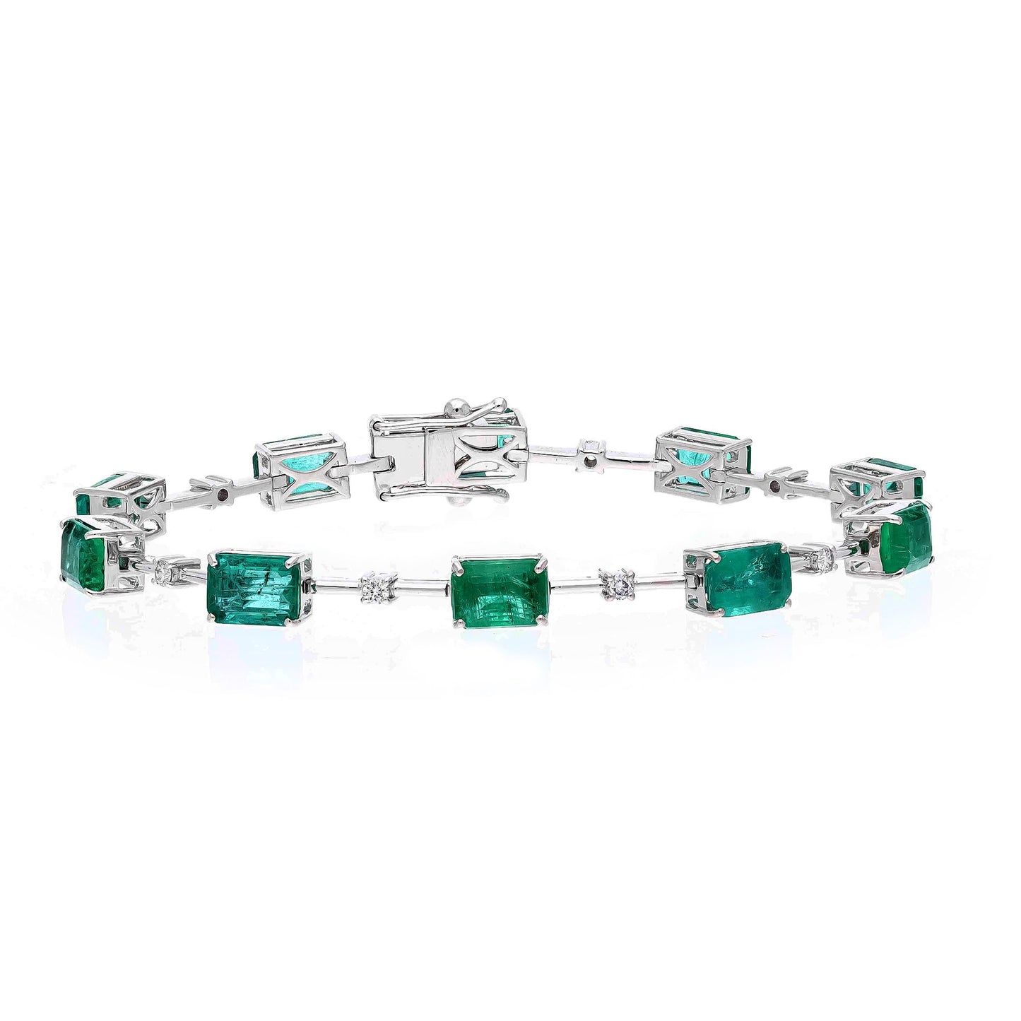 Unique Emerald Diamond Link Chain Bracelet 18k White Gold Jewelry | 6.75 Inch Emerald Cut Emerald Natural Gemstone Statement Bracelets Gold