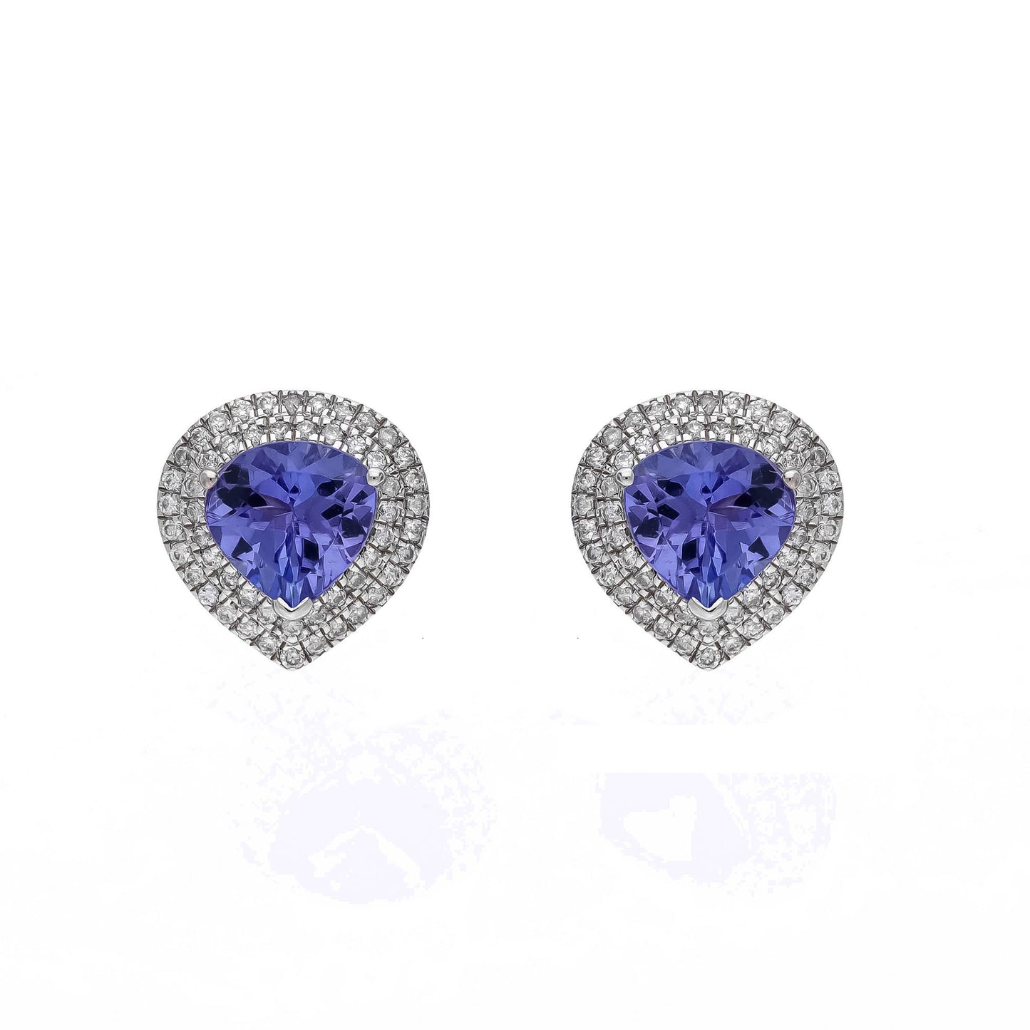 Tanzanite Stud Earrings Diamond Accents 18k White Gold Earrings | Natural Emerald Gemstone Classic Jewelry | Blue Stud Earrings Gold Gift