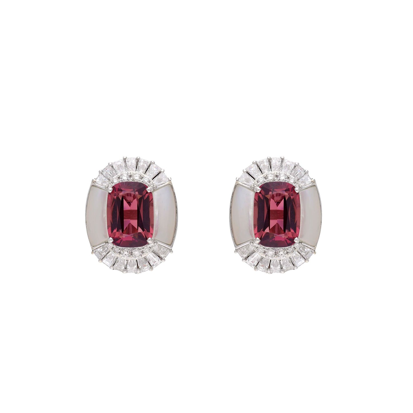 Rubellite Stud Earrings / 18k Diamond Stud Earrings / Pink Gemstone Gold Studs / Earrings For Her / Bridesmaid Jewelry