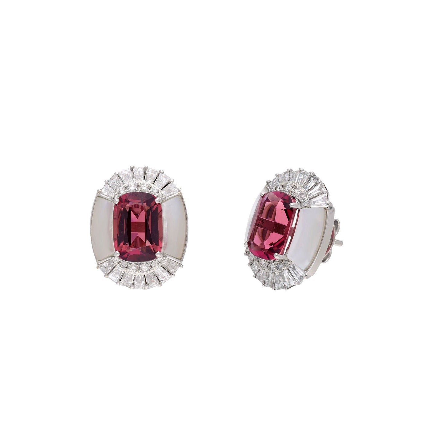 Rubellite Stud Earrings / 18k Diamond Stud Earrings / Pink Gemstone Gold Studs / Earrings For Her / Bridesmaid Jewelry