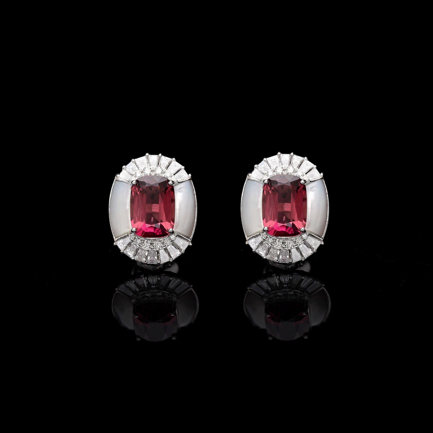 Rubellite Stud Earrings / 18k Diamond Stud Earrings / Pink Gemstone Gold Studs / Earrings For Her / Bridesmaid Jewelry