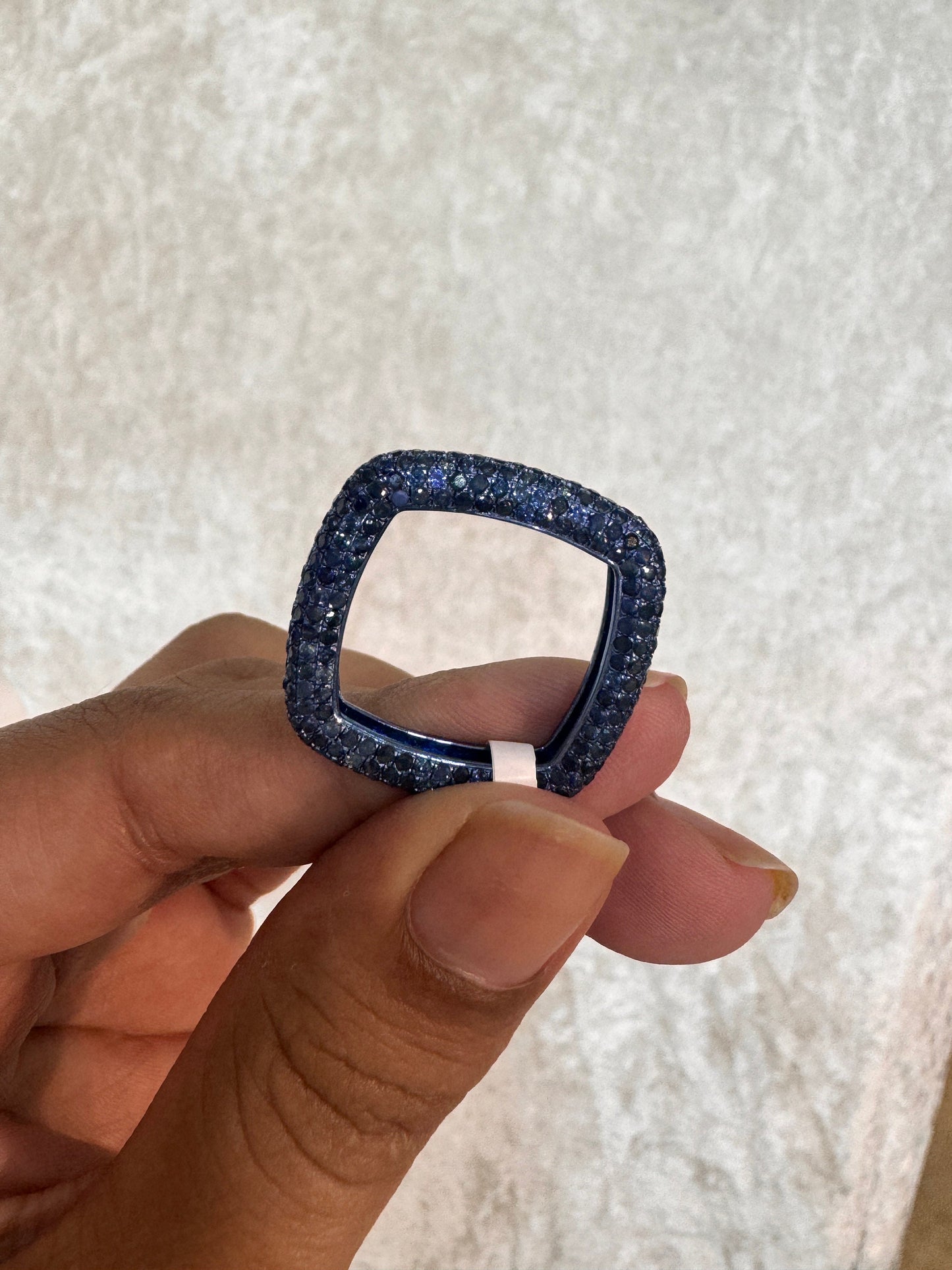 Blue Sapphire Band Ring 18k White Gold Jewelry / Natural Sapphire Stackable Square Ring / Size 7 US Gold Ring For Her / September Birthstone