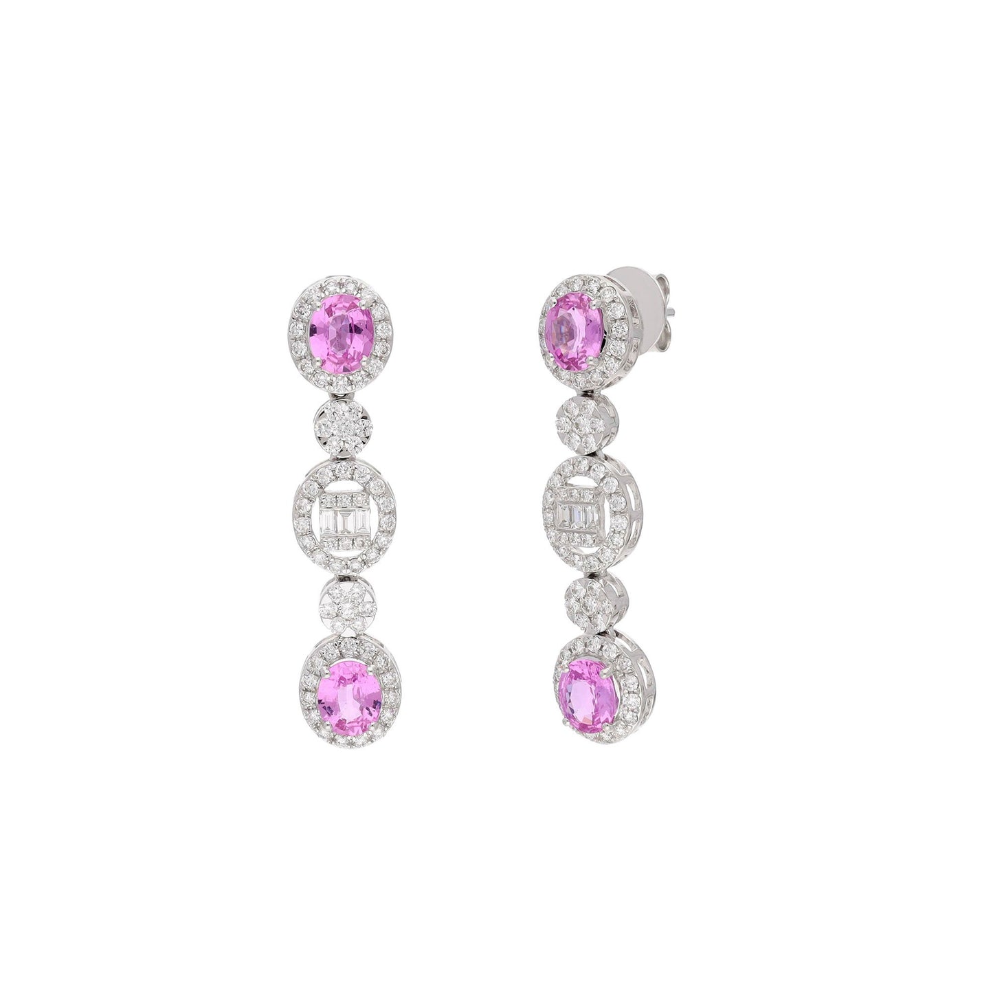 Pink sapphire diamond fine jewelry 18k gold / Diamond long bridal earrings gold / Sapphire pink gemstone earrings for woman / Pink Sapphire