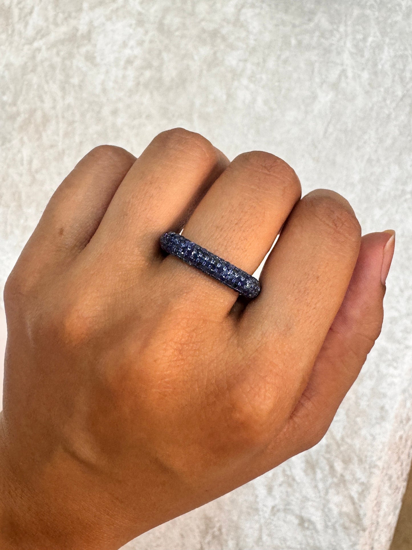 Blue Sapphire Band Ring 18k White Gold Jewelry / Natural Sapphire Stackable Square Ring / Size 7 US Gold Ring For Her / September Birthstone