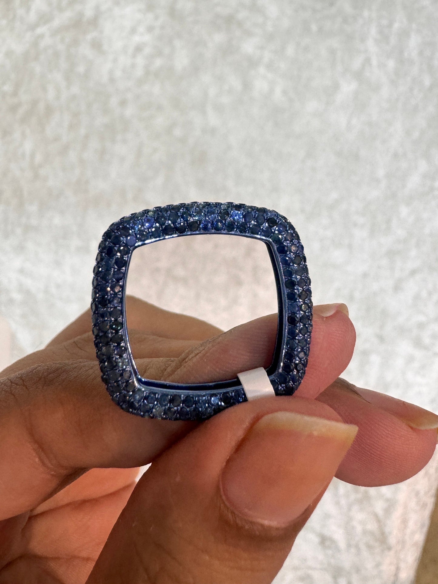 Blue Sapphire Band Ring 18k White Gold Jewelry / Natural Sapphire Stackable Square Ring / Size 7 US Gold Ring For Her / September Birthstone
