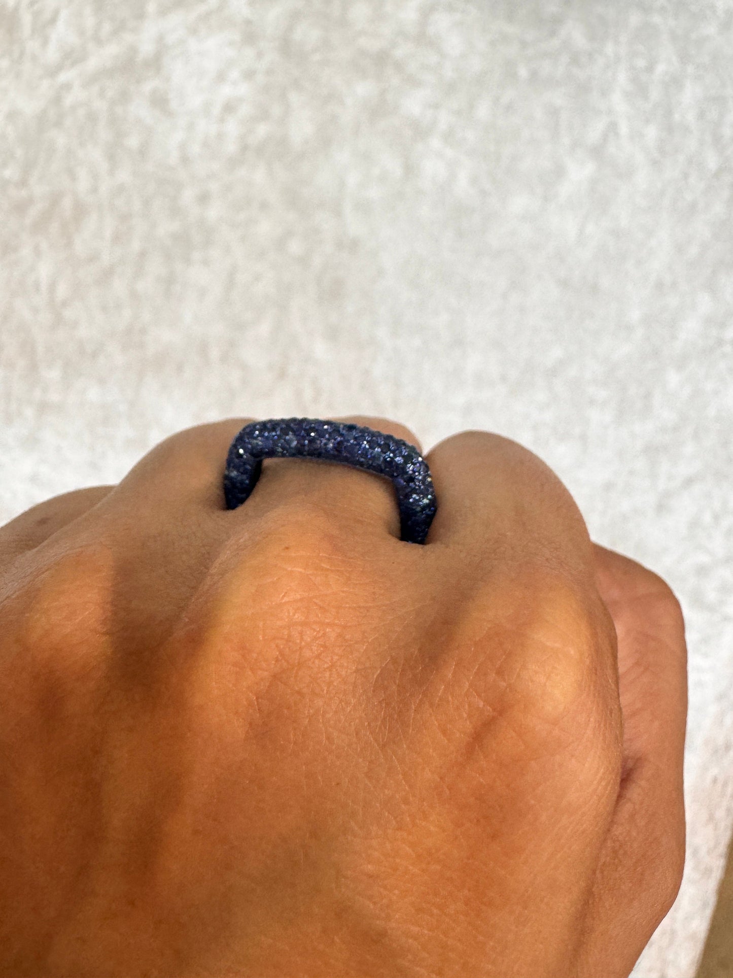 Blue Sapphire Band Ring 18k White Gold Jewelry / Natural Sapphire Stackable Square Ring / Size 7 US Gold Ring For Her / September Birthstone