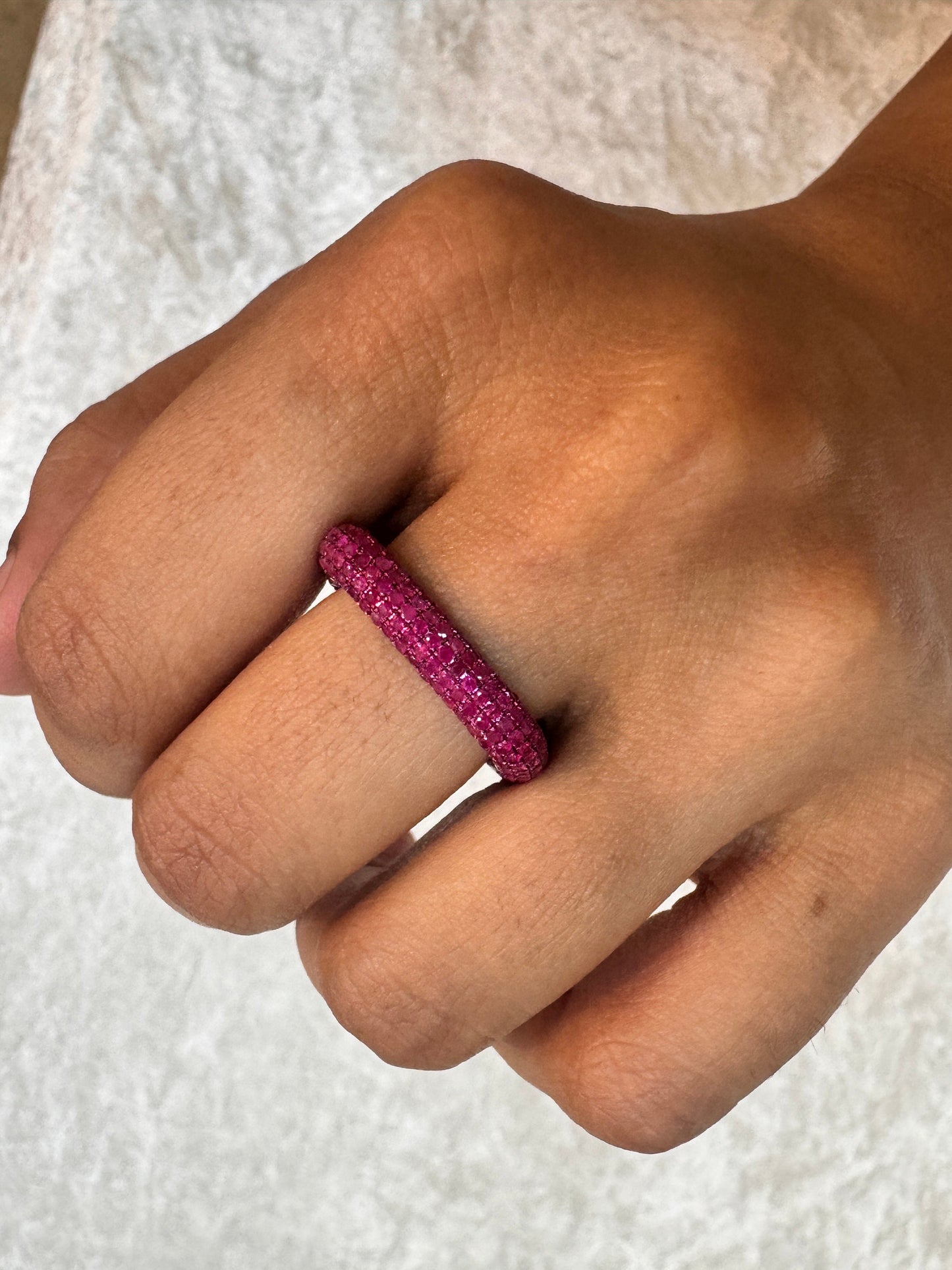 Pink Sapphire Band Ring 18k White Gold Jewelry / Natural Sapphire Stackable Square Ring / Size 7 US Gold Ring For Her / September Birthstone