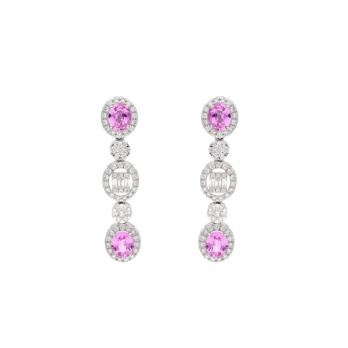 Pink sapphire diamond fine jewelry 18k gold / Diamond long bridal earrings gold / Sapphire pink gemstone earrings for woman / Pink Sapphire