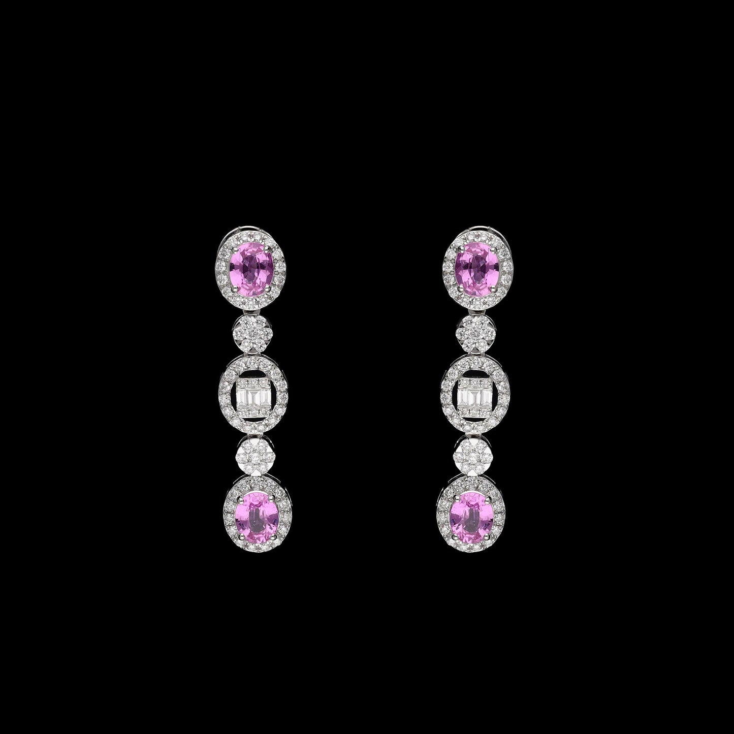 Pink sapphire diamond fine jewelry 18k gold / Diamond long bridal earrings gold / Sapphire pink gemstone earrings for woman / Pink Sapphire