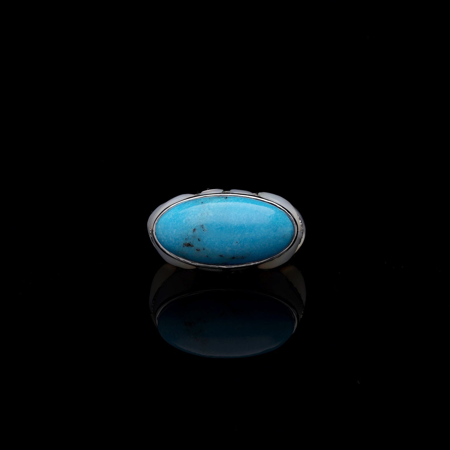 Turquoise gemstone 18k white gold ring / Natural gemstone everyday jewelry / Boho gold jewelry unisex ring / Mother of pearl ring