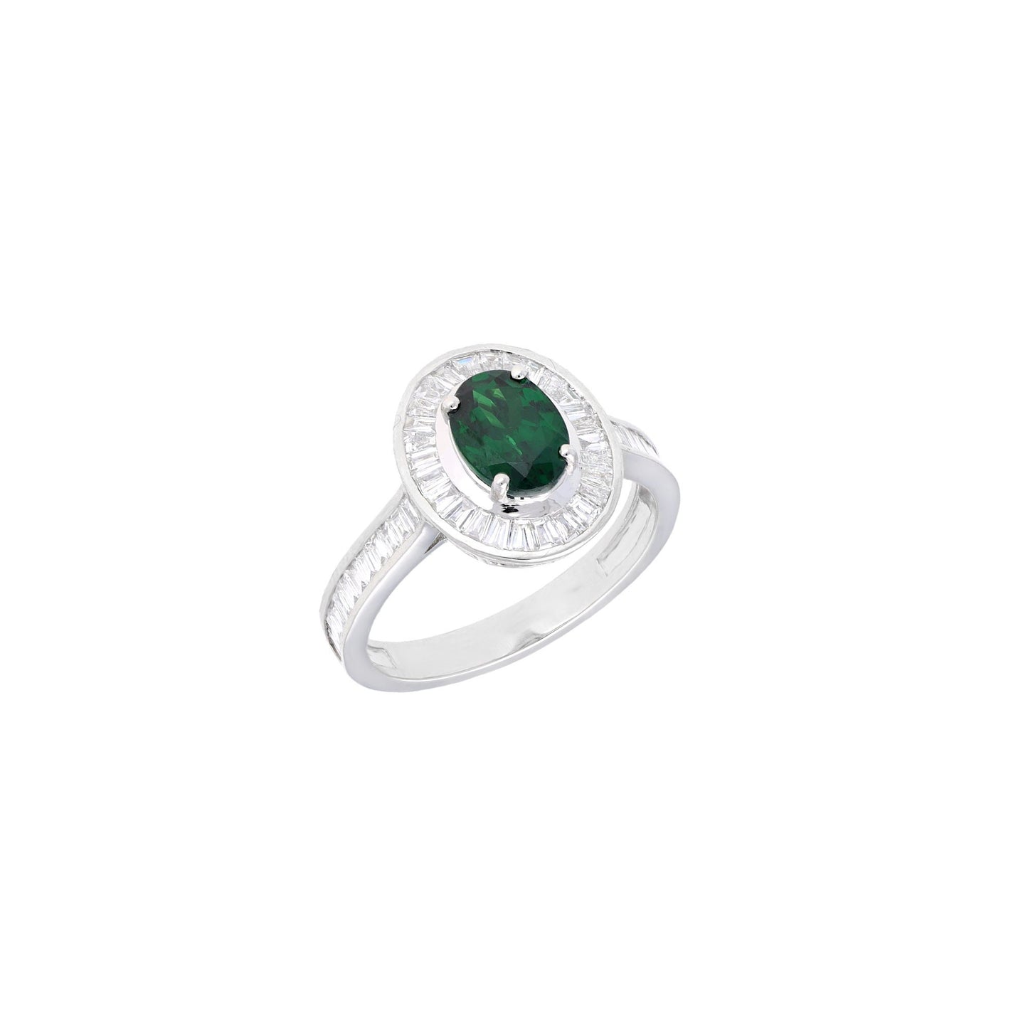 Tsavorite Gold Ring Size 7US / 18k Gold Diamond Halo Ring / Real Diamond Baguette Engagement Ring / White Gold Jewelry For Woman