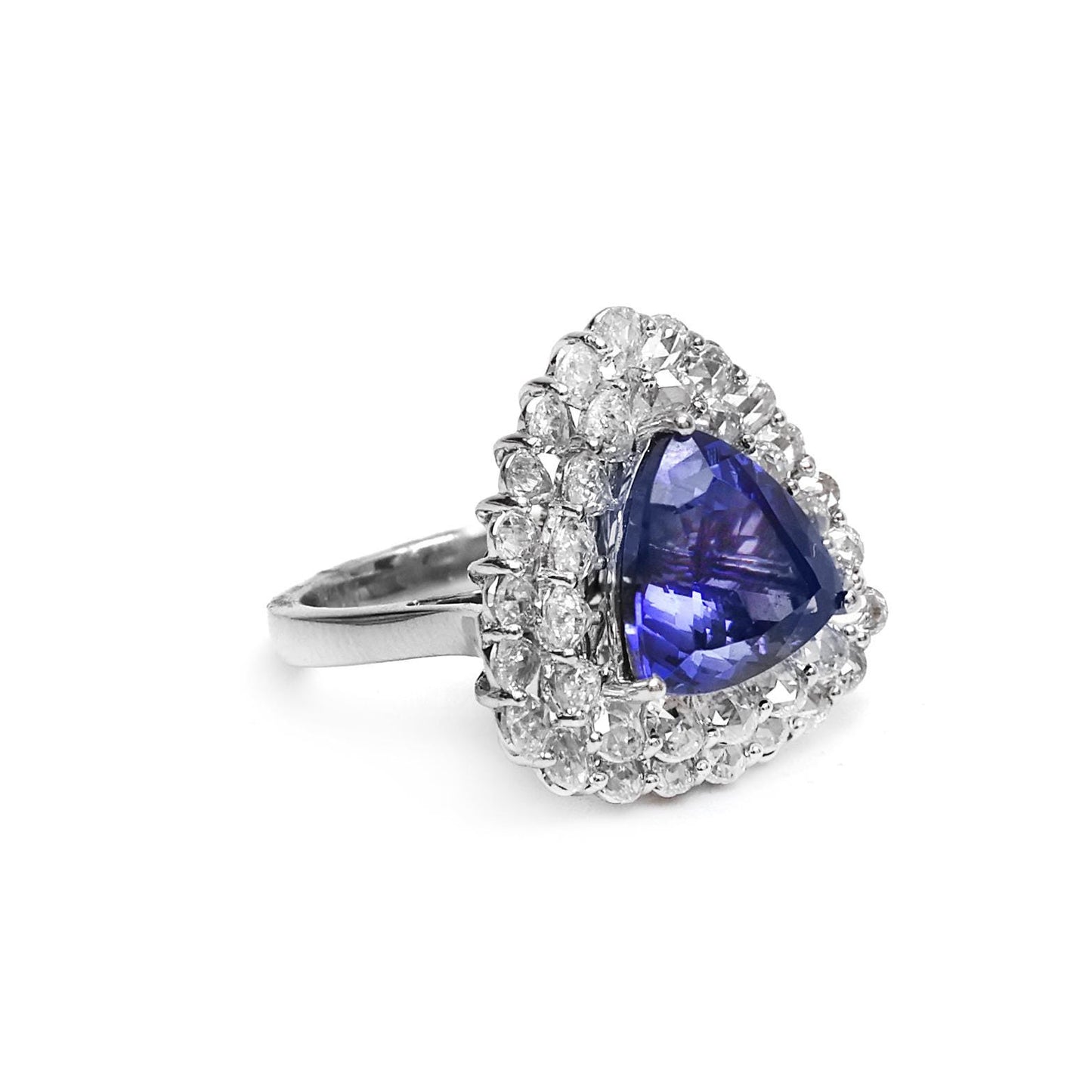 Tanzanite pear rose cut diamond ring gold | Natural tanzanite trillion cut diamond gold rings For | 18K solid gold tanzanite statement ring