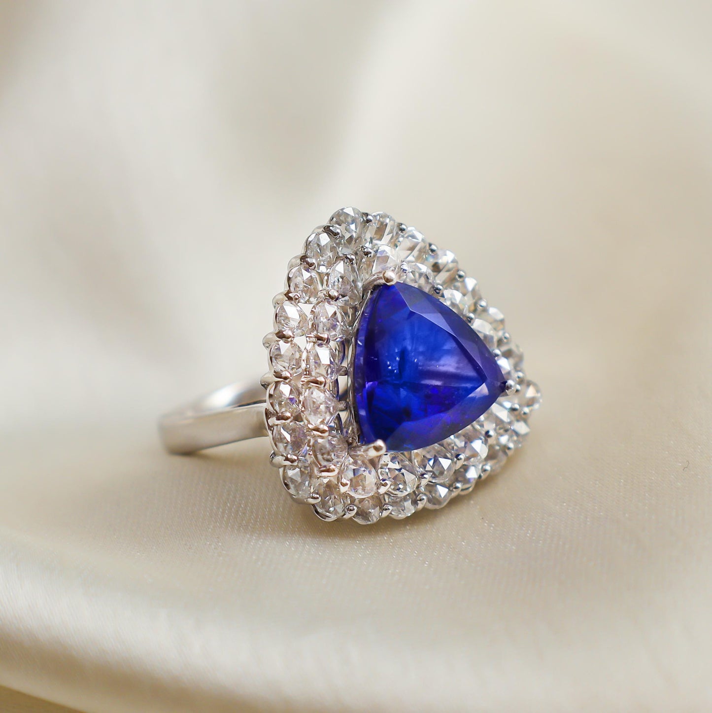 Tanzanite pear rose cut diamond ring gold | Natural tanzanite trillion cut diamond gold rings For | 18K solid gold tanzanite statement ring