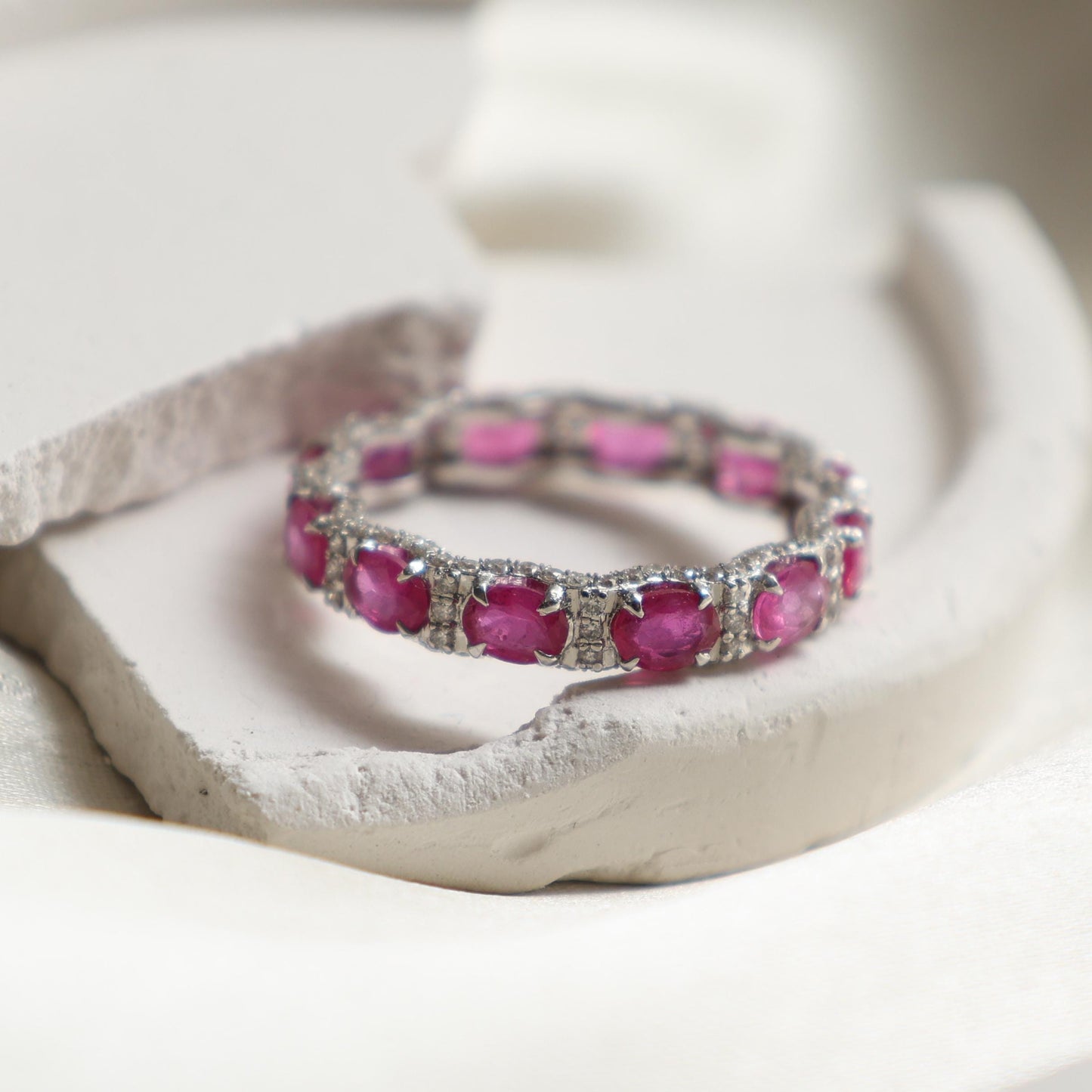 Ruby diamond oval cut eternity band ring gold | Natural ruby oval cut diamond prong set band ring gold | Red ruby diamond ring gold