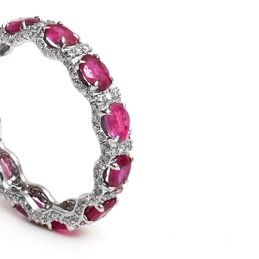 Ruby diamond oval cut eternity band ring gold | Natural ruby oval cut diamond prong set band ring gold | Red ruby diamond ring gold