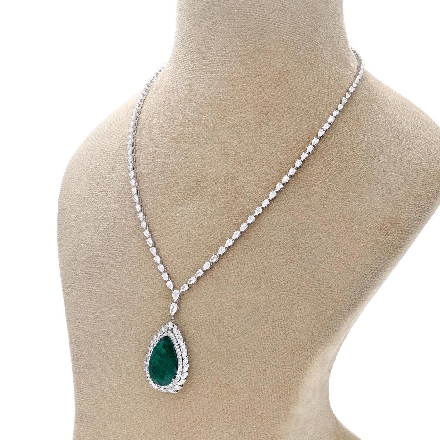 Pear cut 10.67 Cts emerald diamond necklace gold | White gold pear marquise diamond chain gold | Natural emerald pear cut diamond necklace