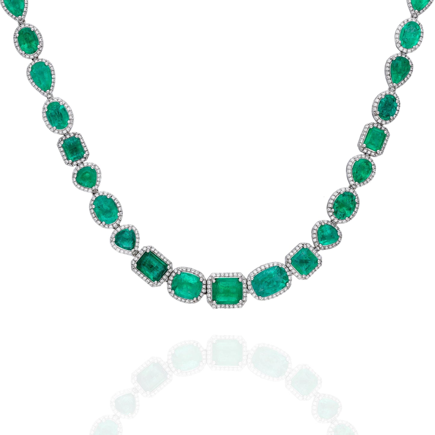 27.20 Cts emerald diamond stacking necklace gold | Emerald cut emerald white gold diamond necklace | Emerald diamond jewelry