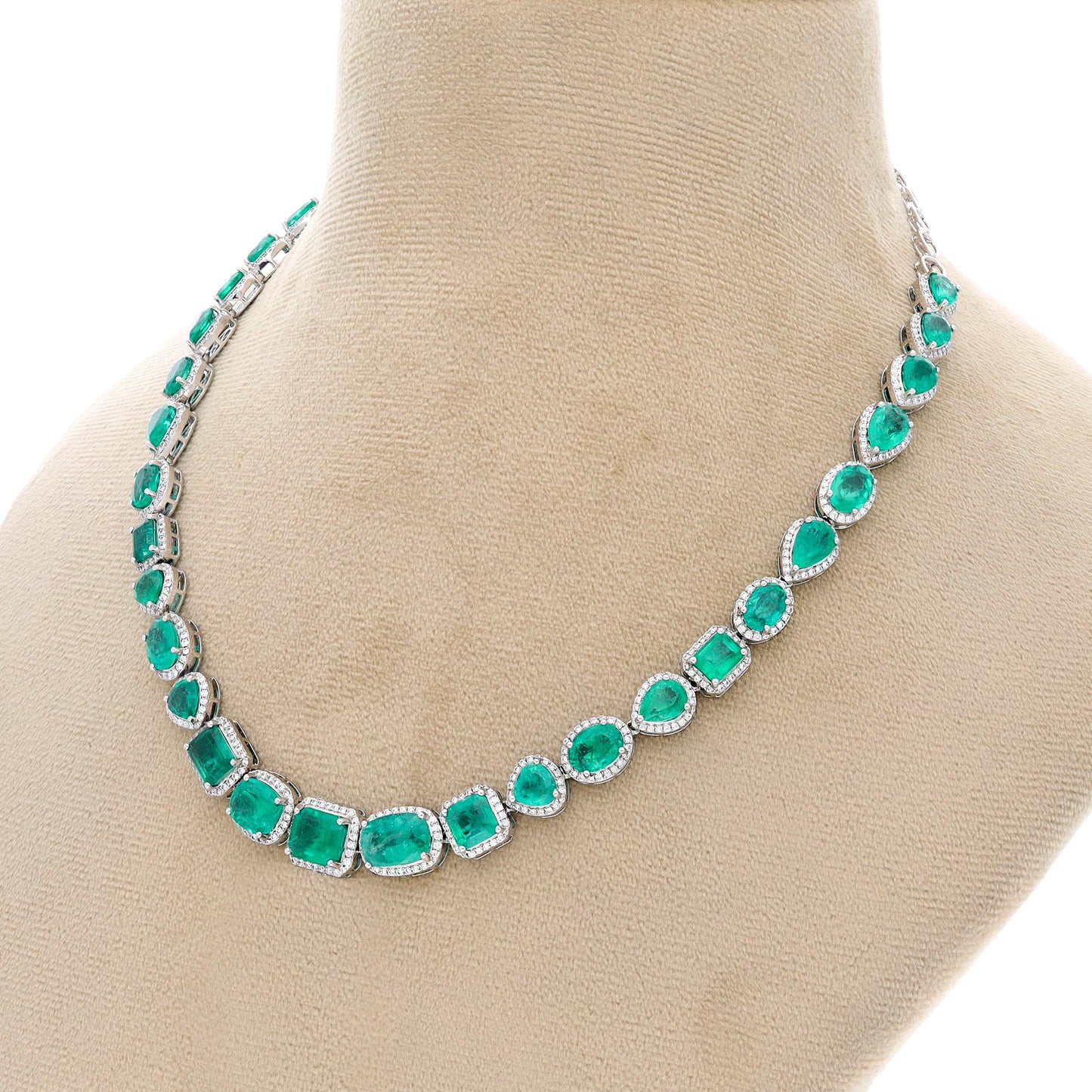 27.20 Cts emerald diamond stacking necklace gold | Emerald cut emerald white gold diamond necklace | Emerald diamond jewelry