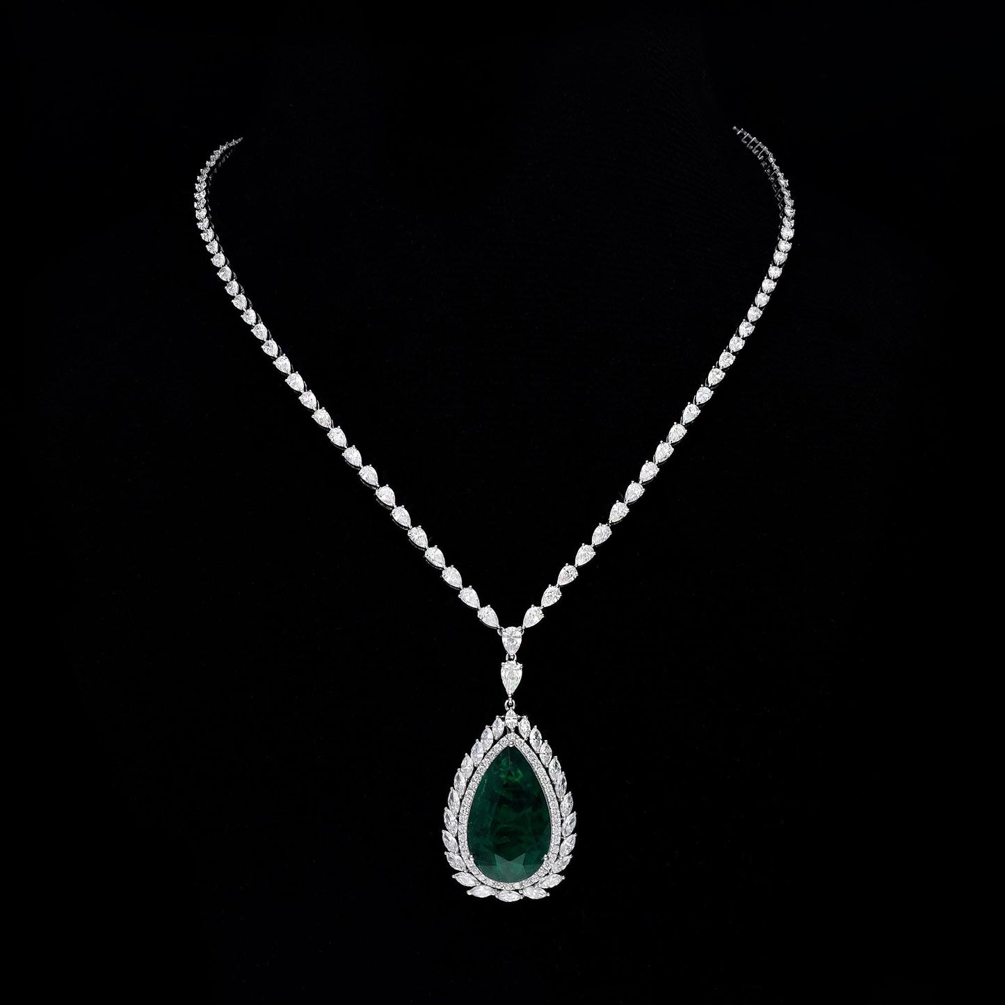 Pear cut 10.67 Cts emerald diamond necklace gold | White gold pear marquise diamond chain gold | Natural emerald pear cut diamond necklace