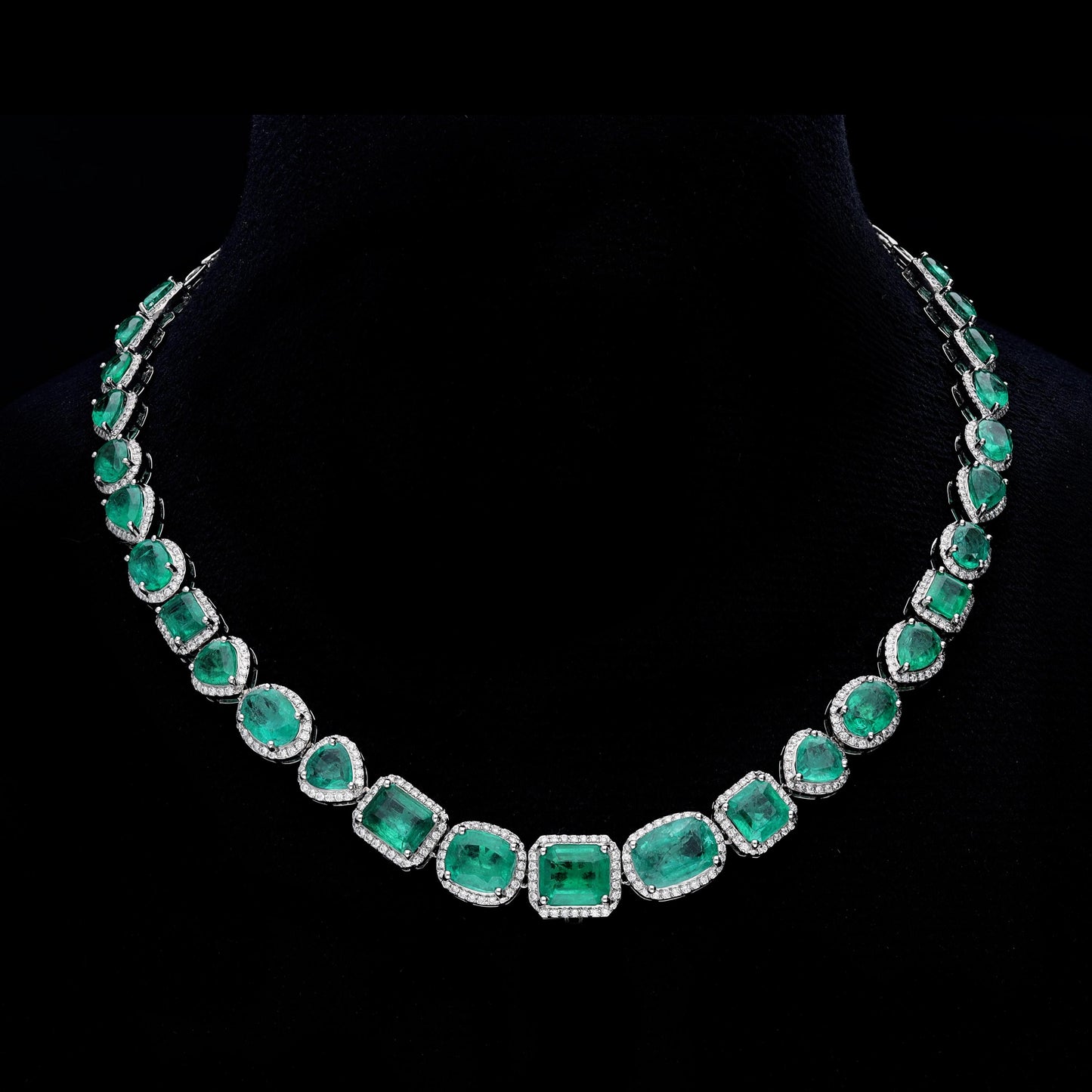 27.20 Cts emerald diamond stacking necklace gold | Emerald cut emerald white gold diamond necklace | Emerald diamond jewelry